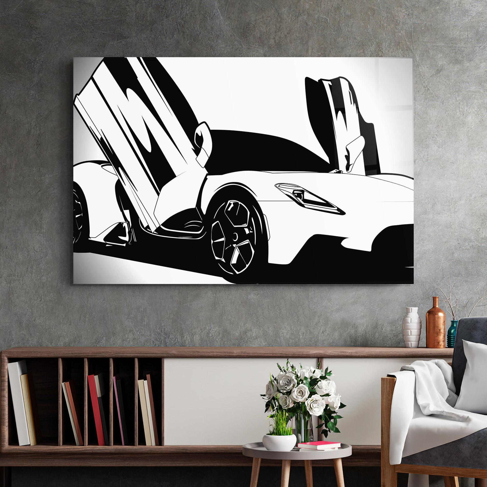 Glasbild Black White Car mockup 2