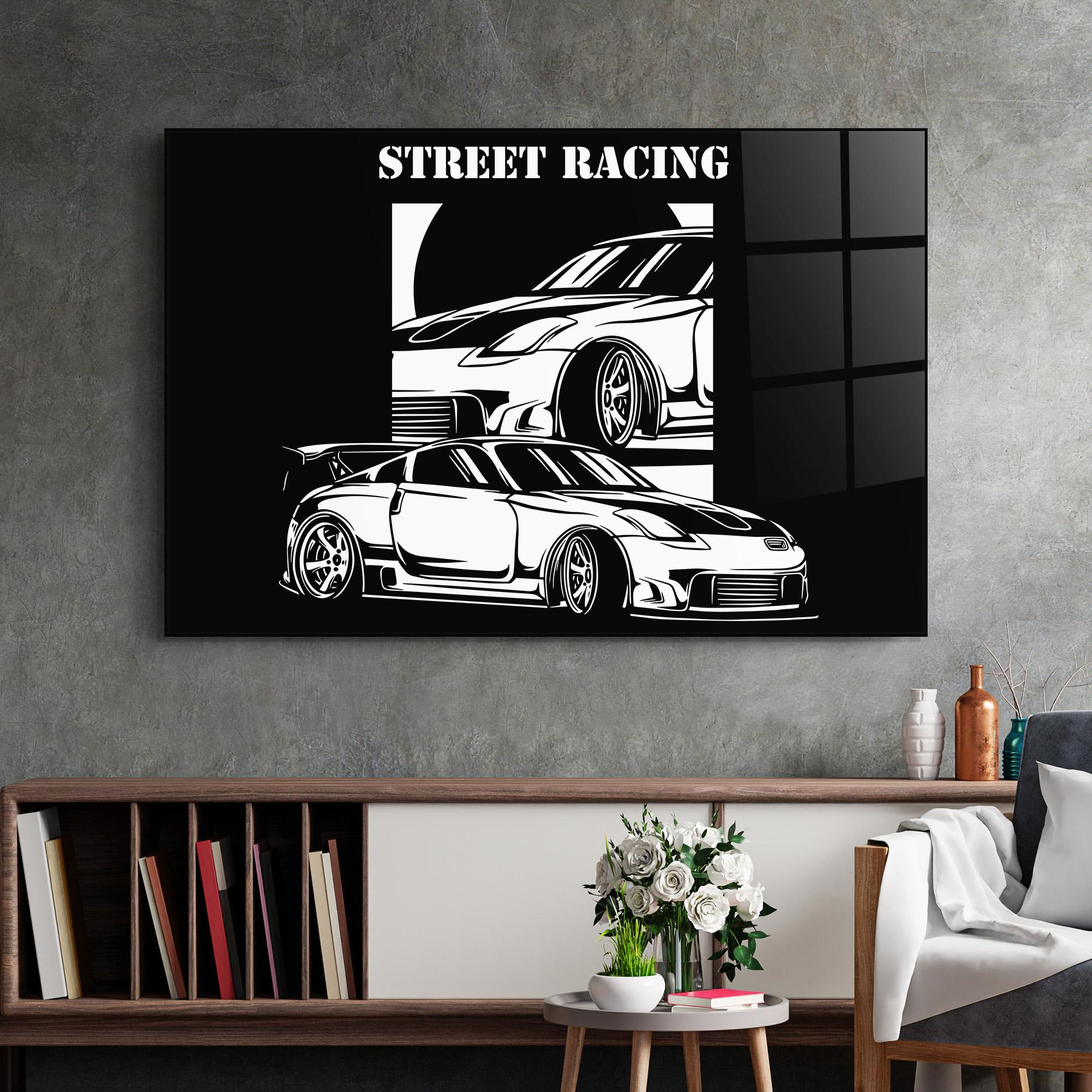 Glasbild Car Street Racing mockup 2