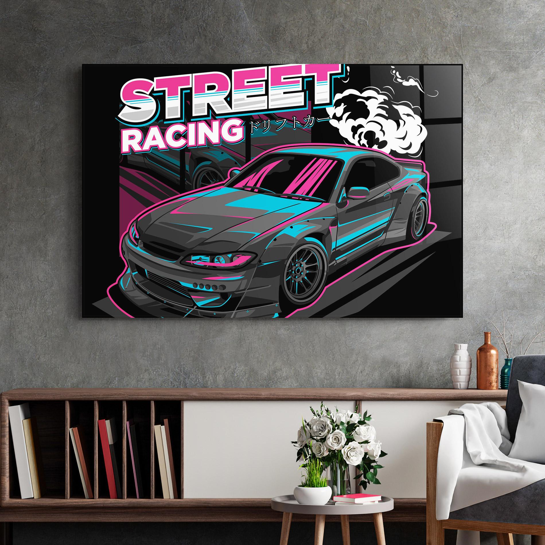 Glasbild Drift Grey Car mockup 2