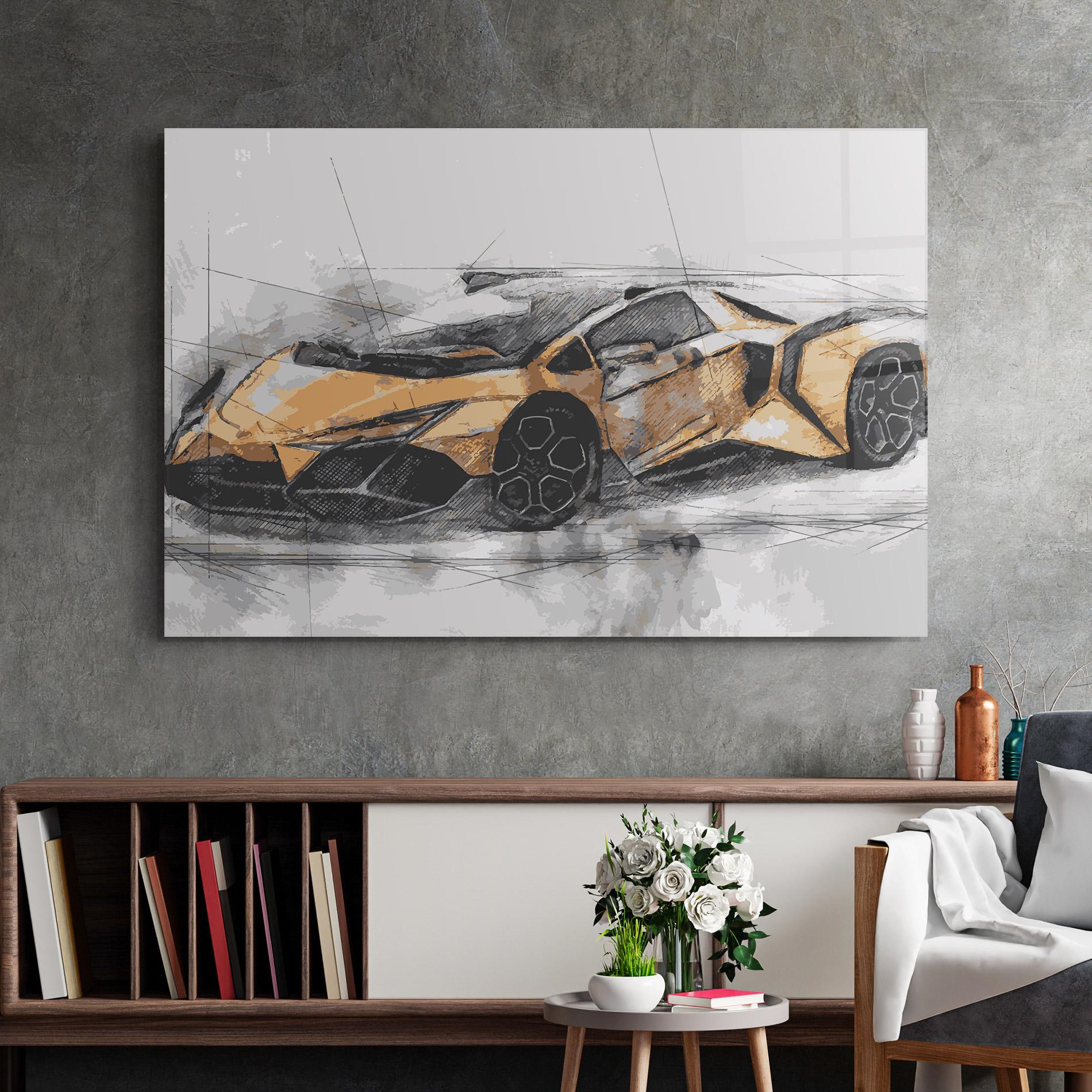 Glasbild Orange Sport Car mockup 2