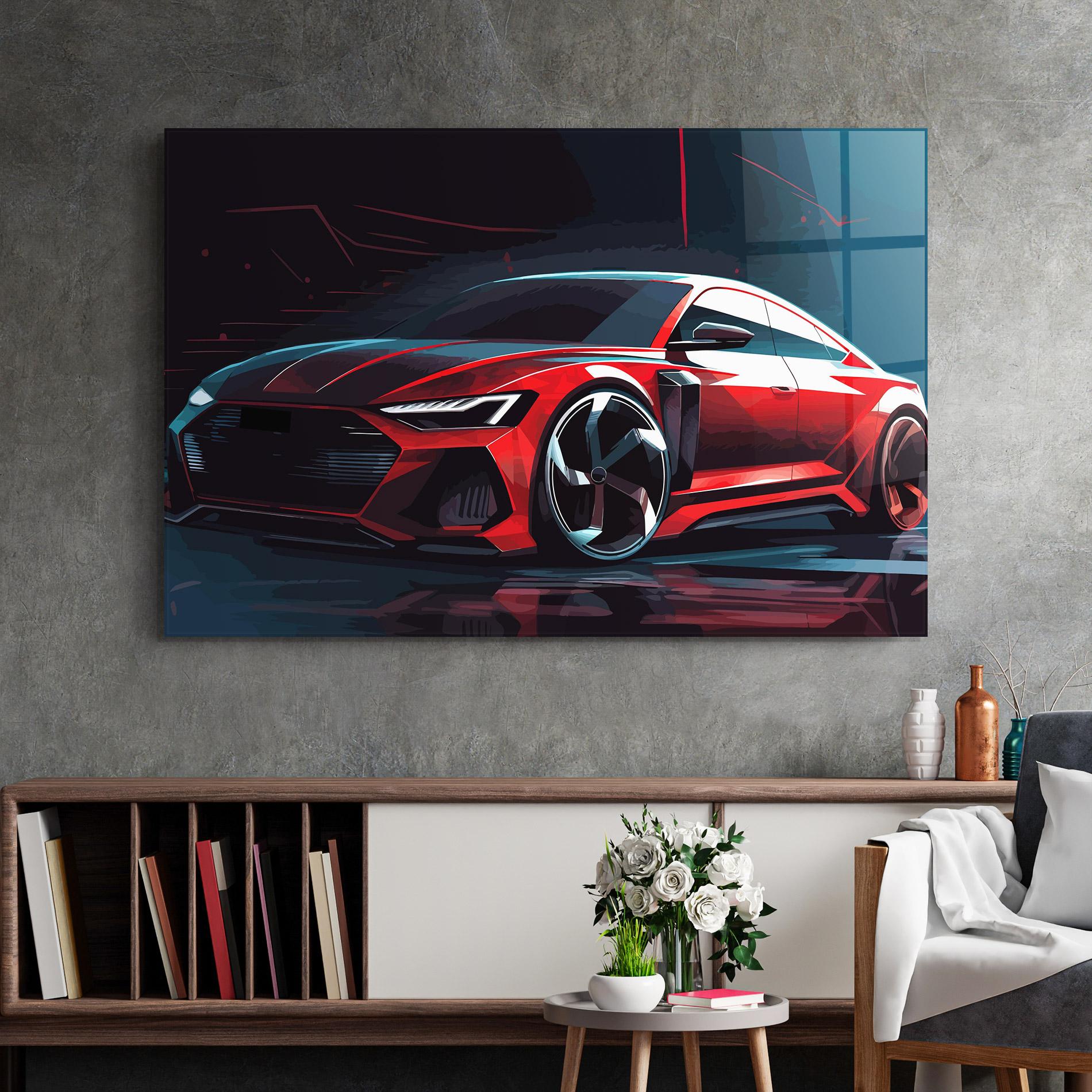 Glasbild Red Blue Sport Car mockup 2