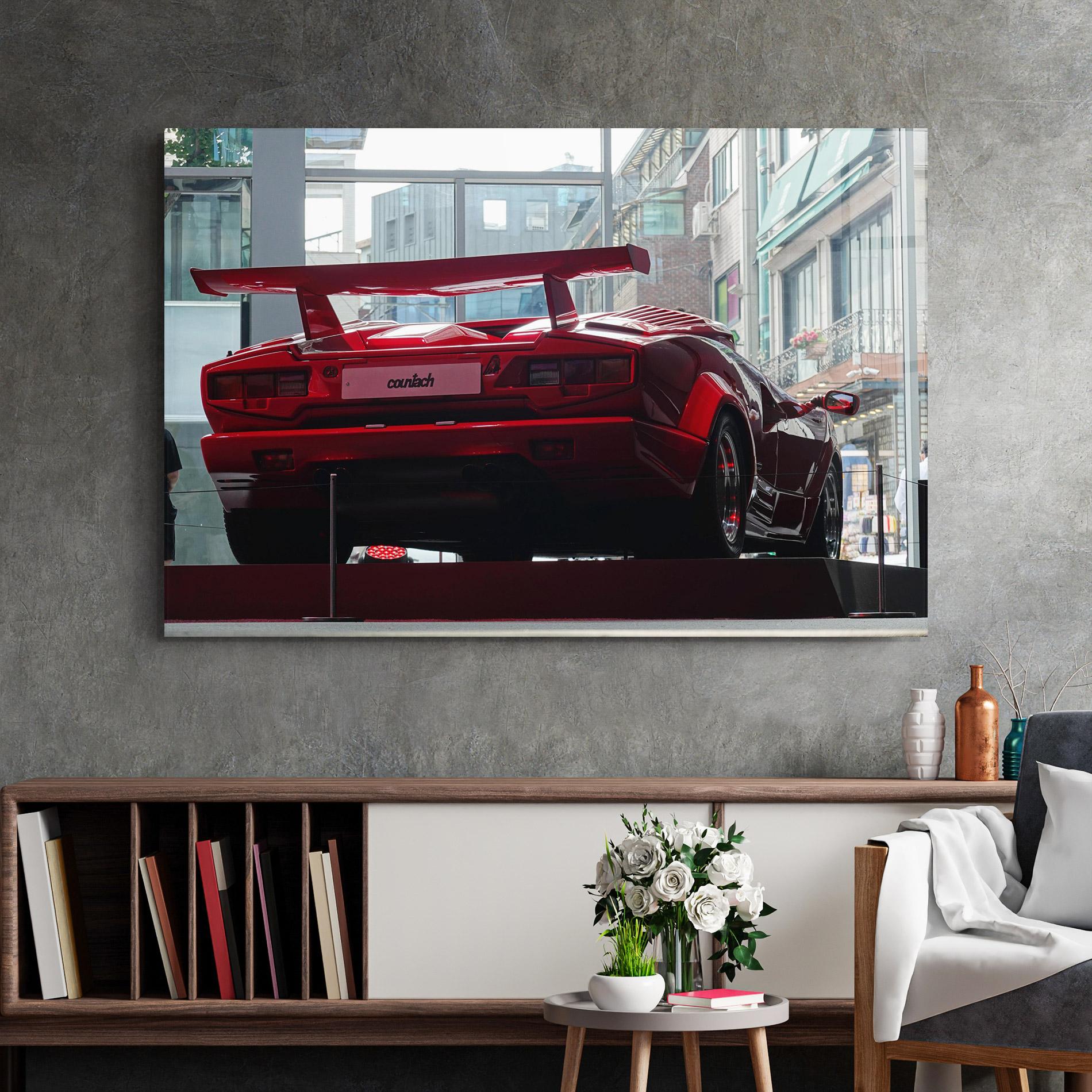 Glasbild Red Countach Rear mockup 2