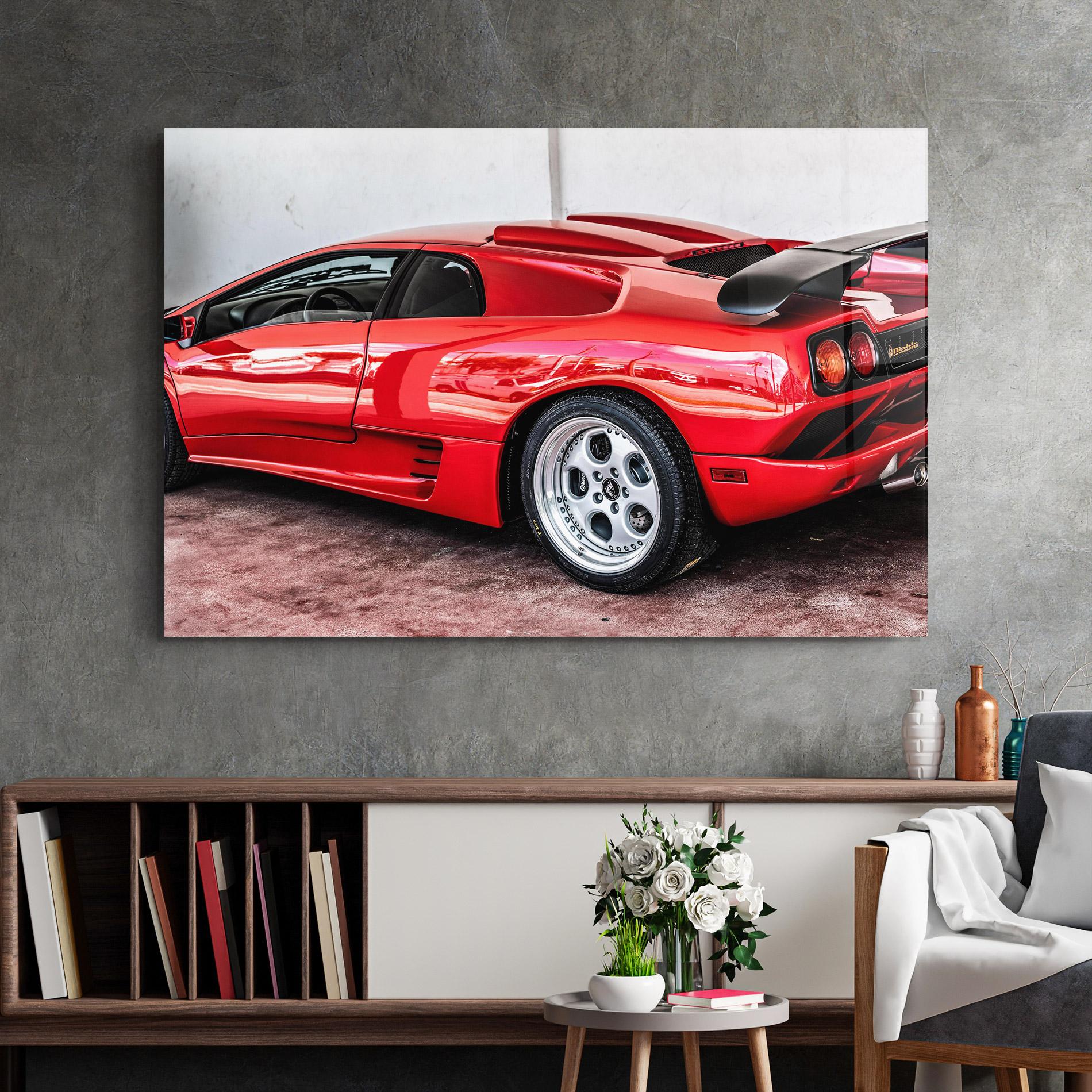 Glasbild Red Diablo Lambo mockup 2