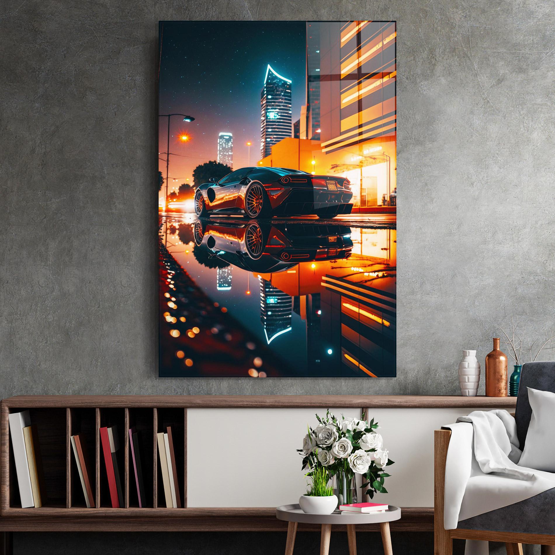 Glasbild Rainy Sport Car mockup 2