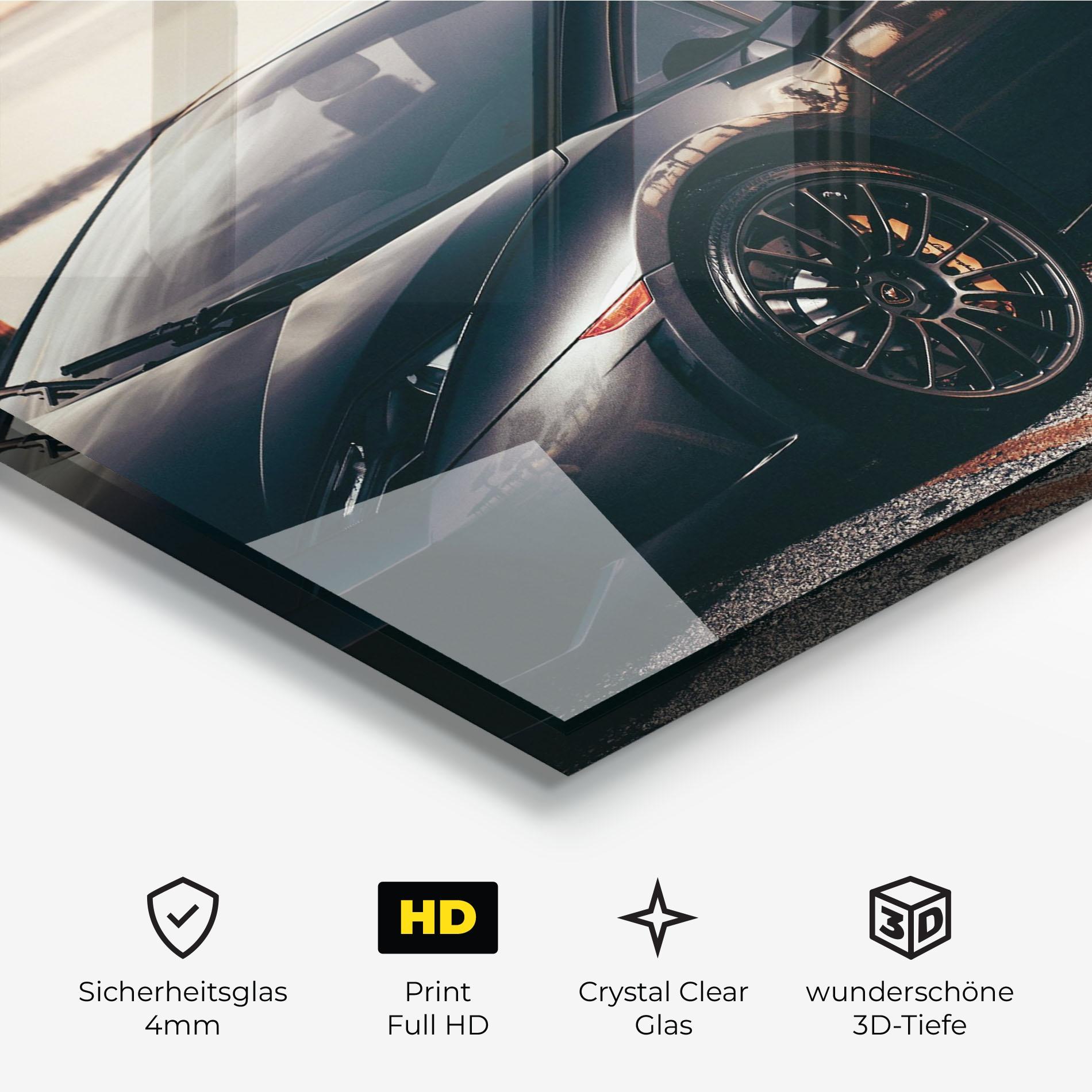 Glasbild Black Lambo Sea mockup 3
