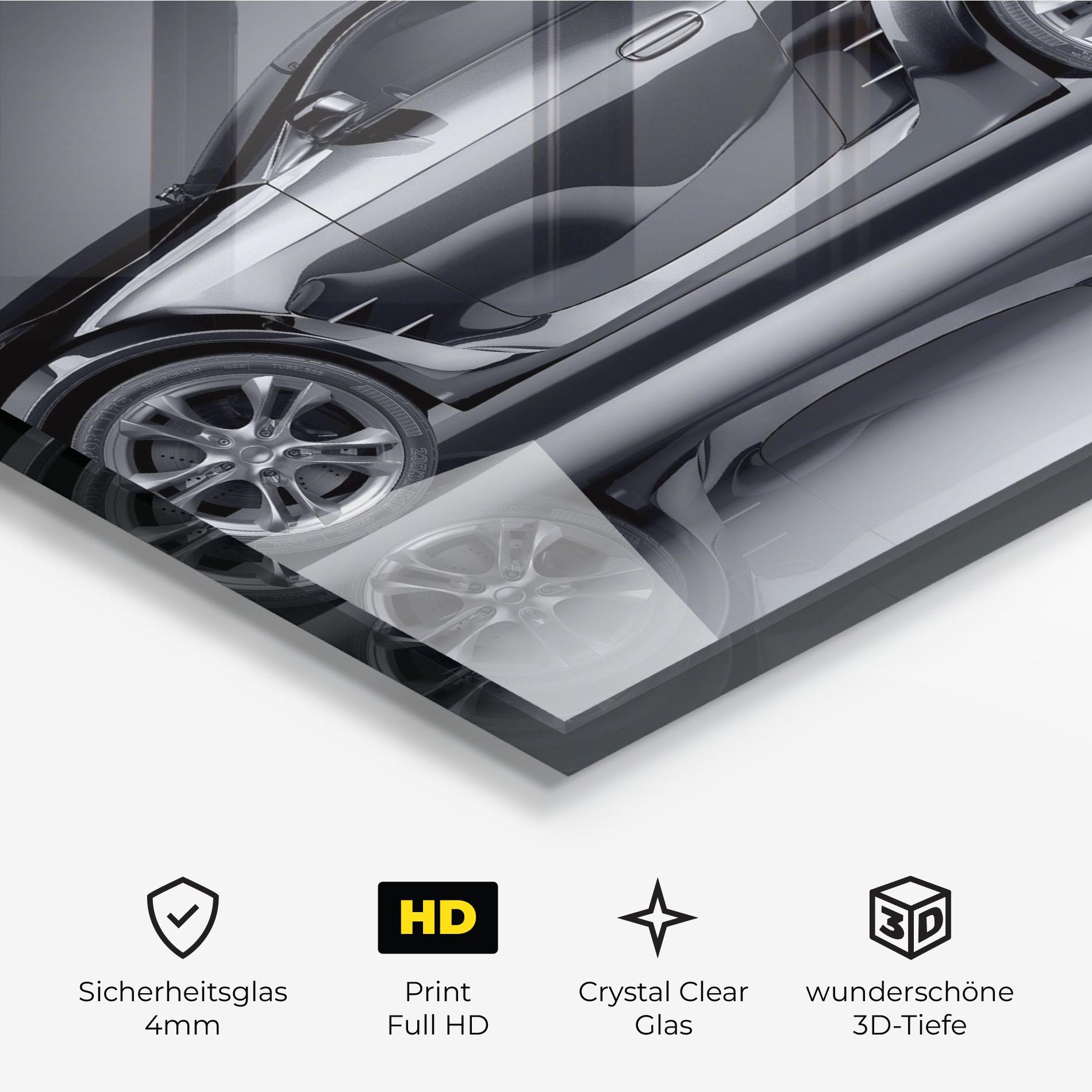 Glasbild Black Shadow Car mockup 3