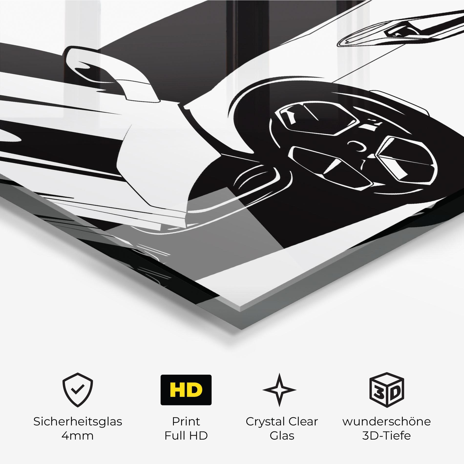 Glasbild Black White Car mockup 3