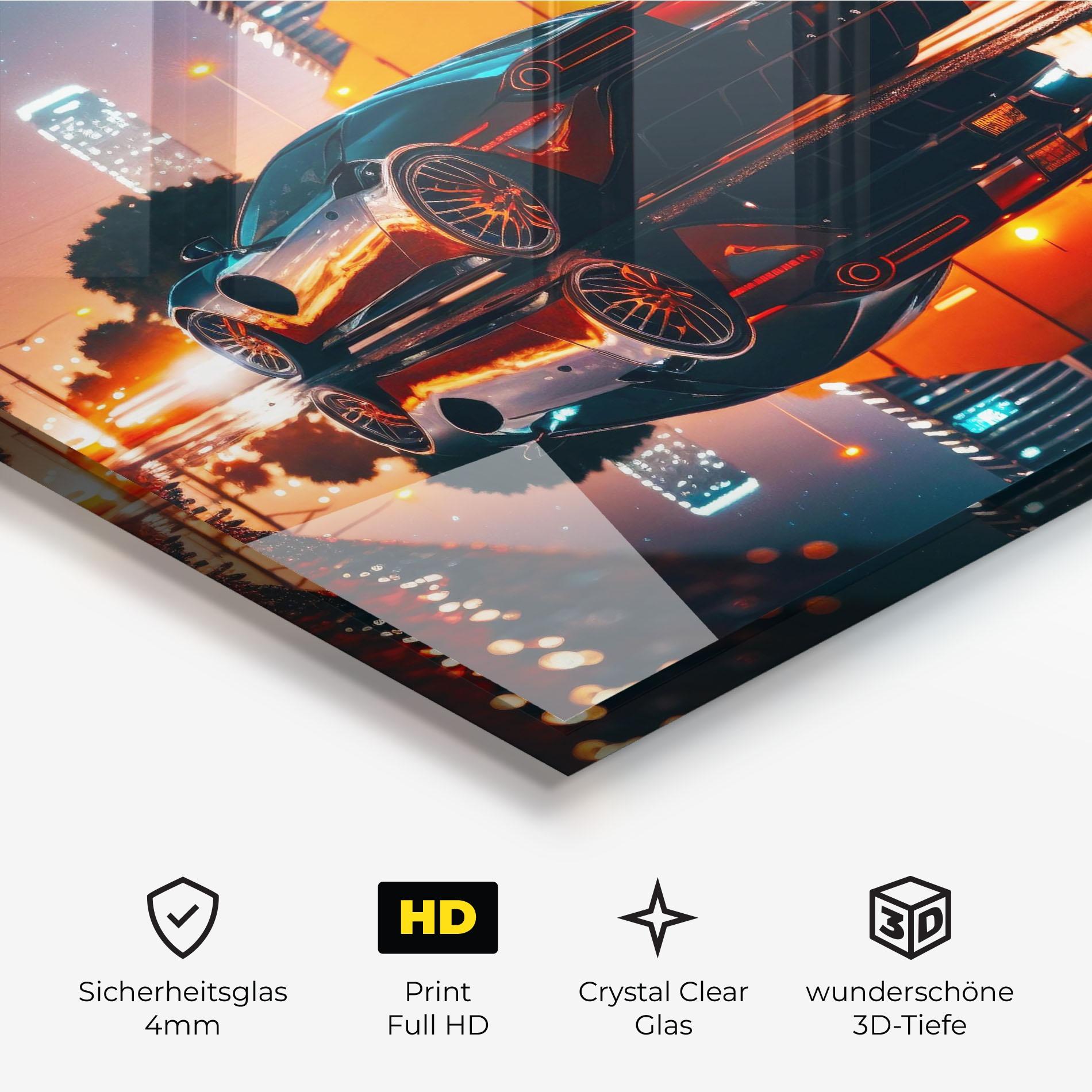 Glasbild Rainy Sport Car mockup 3