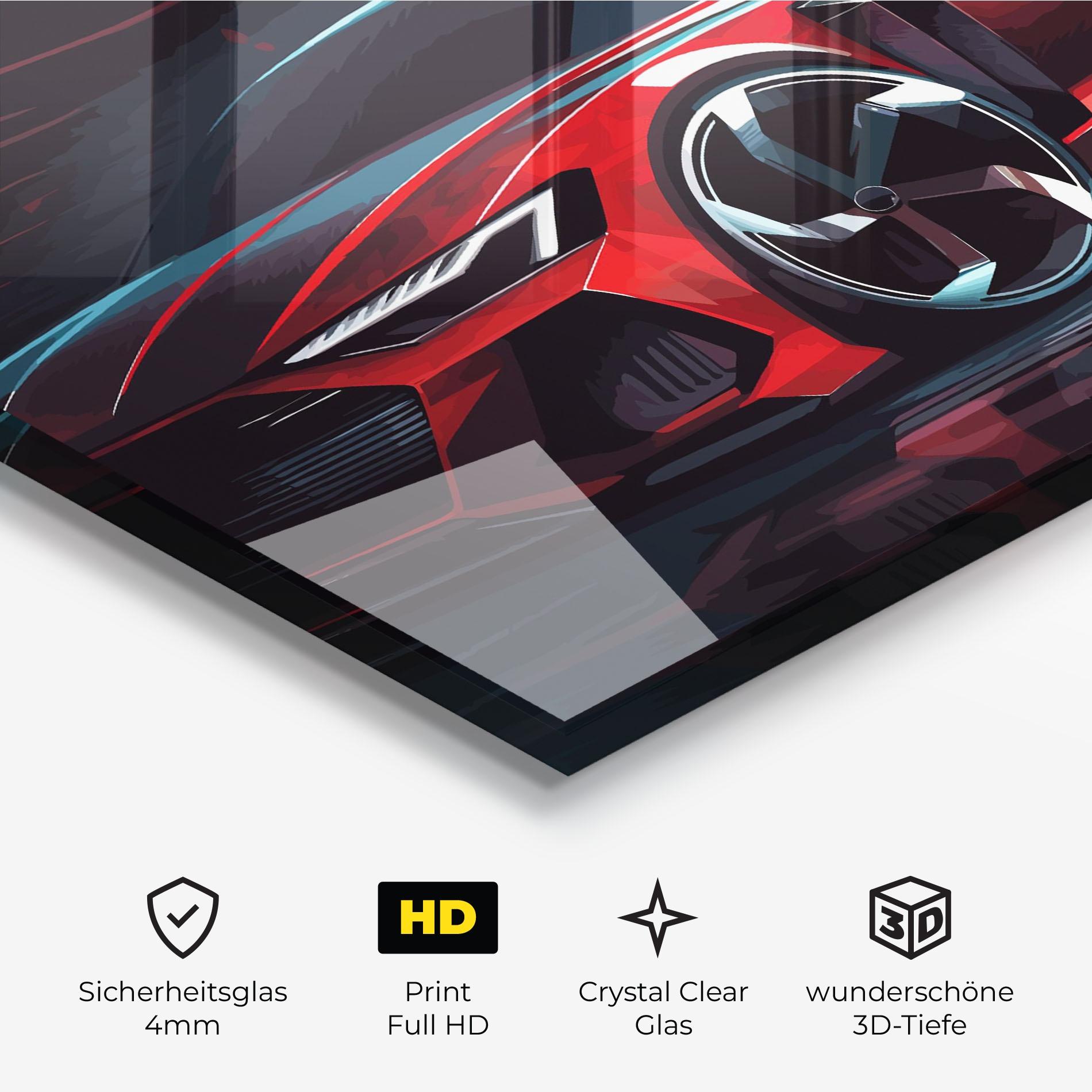 Glasbild Red Blue Sport Car mockup 3