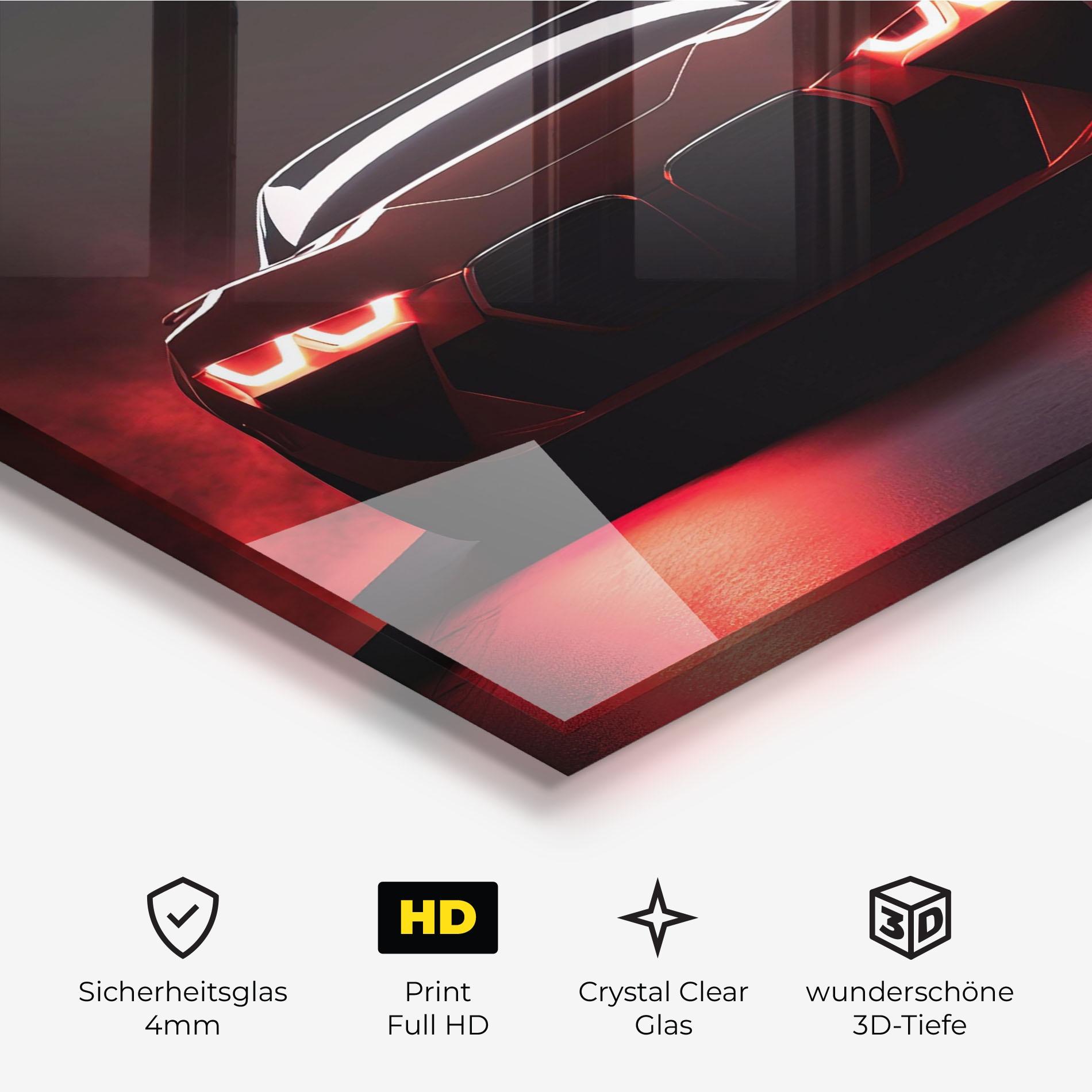 Glasbild Red Bmw In Smoke mockup 3