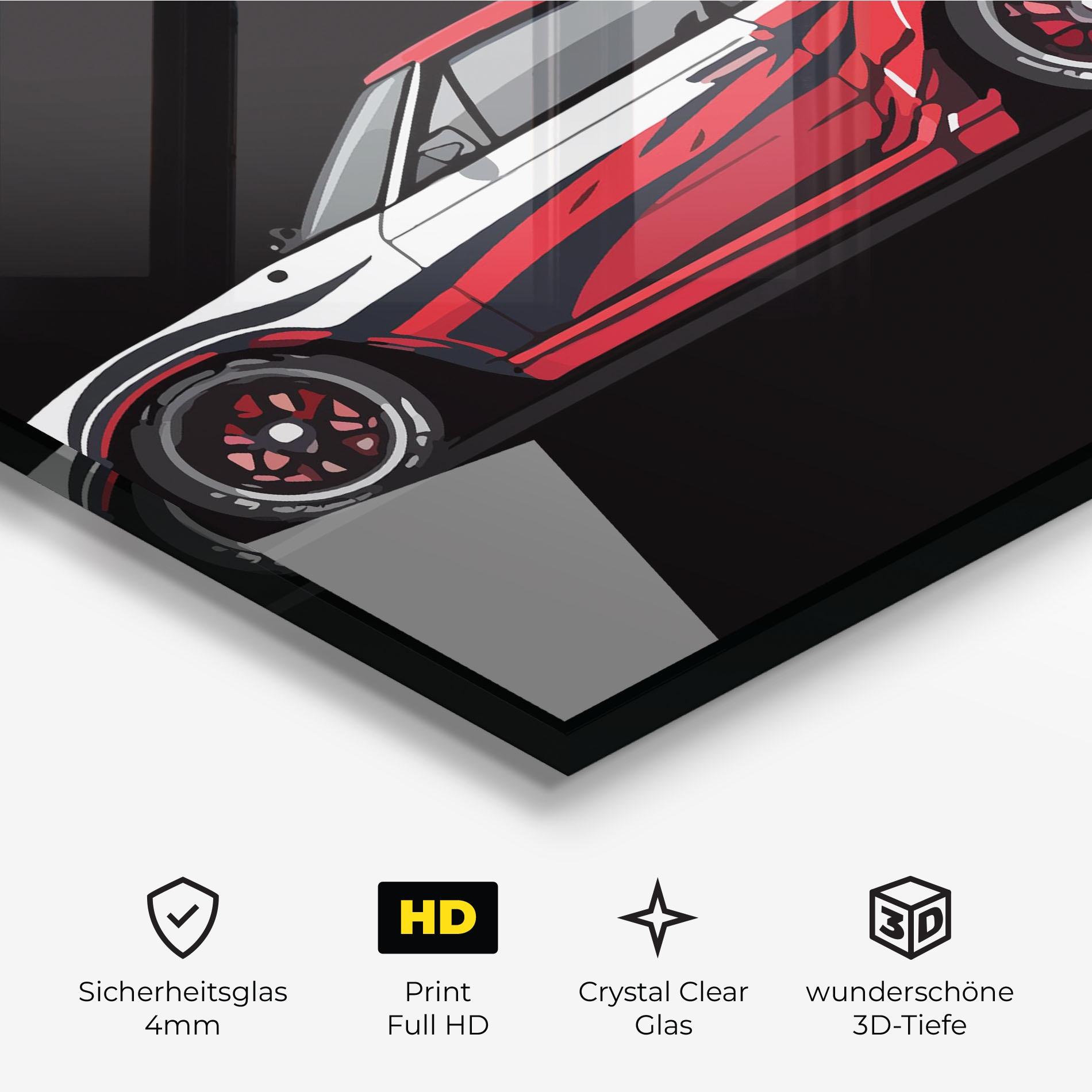 Glasbild Red White Sport Car mockup 3