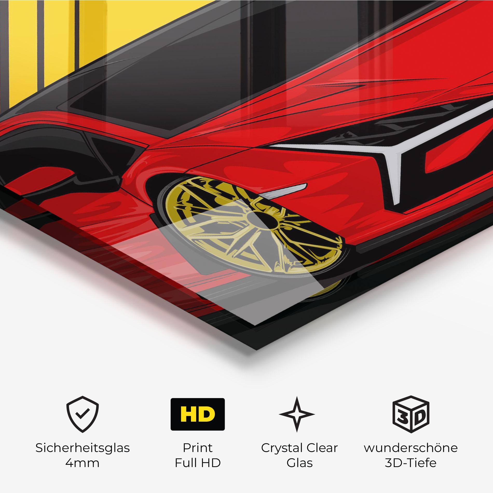 Glasbild Red Yellow Sport Car mockup 3