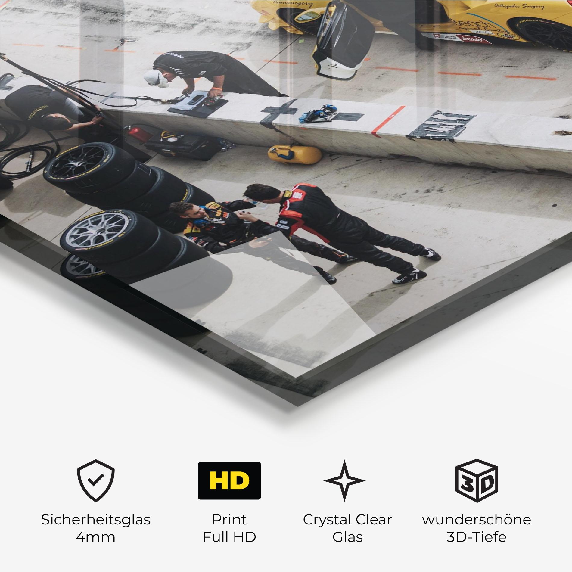 Glasbild Yellow Race Car mockup 3