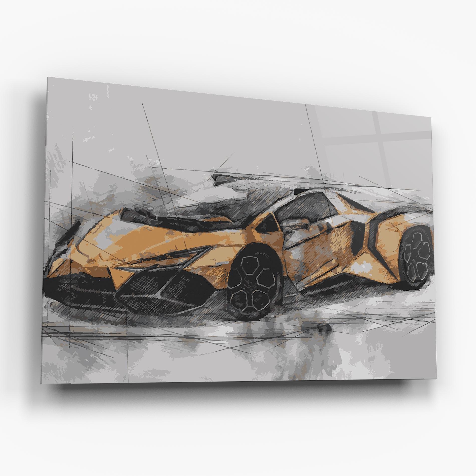 Glasbild Orange Sport Car mockup 6