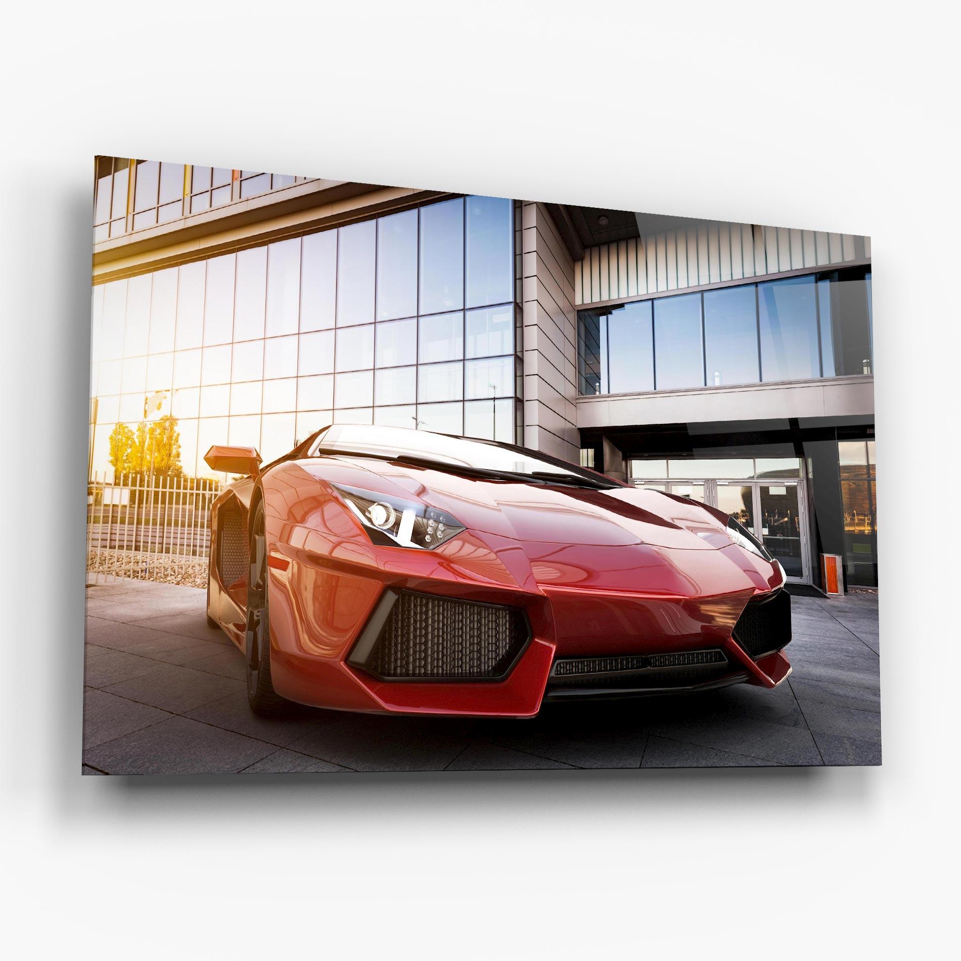 Glasbild Red Lambo Outside mockup 6