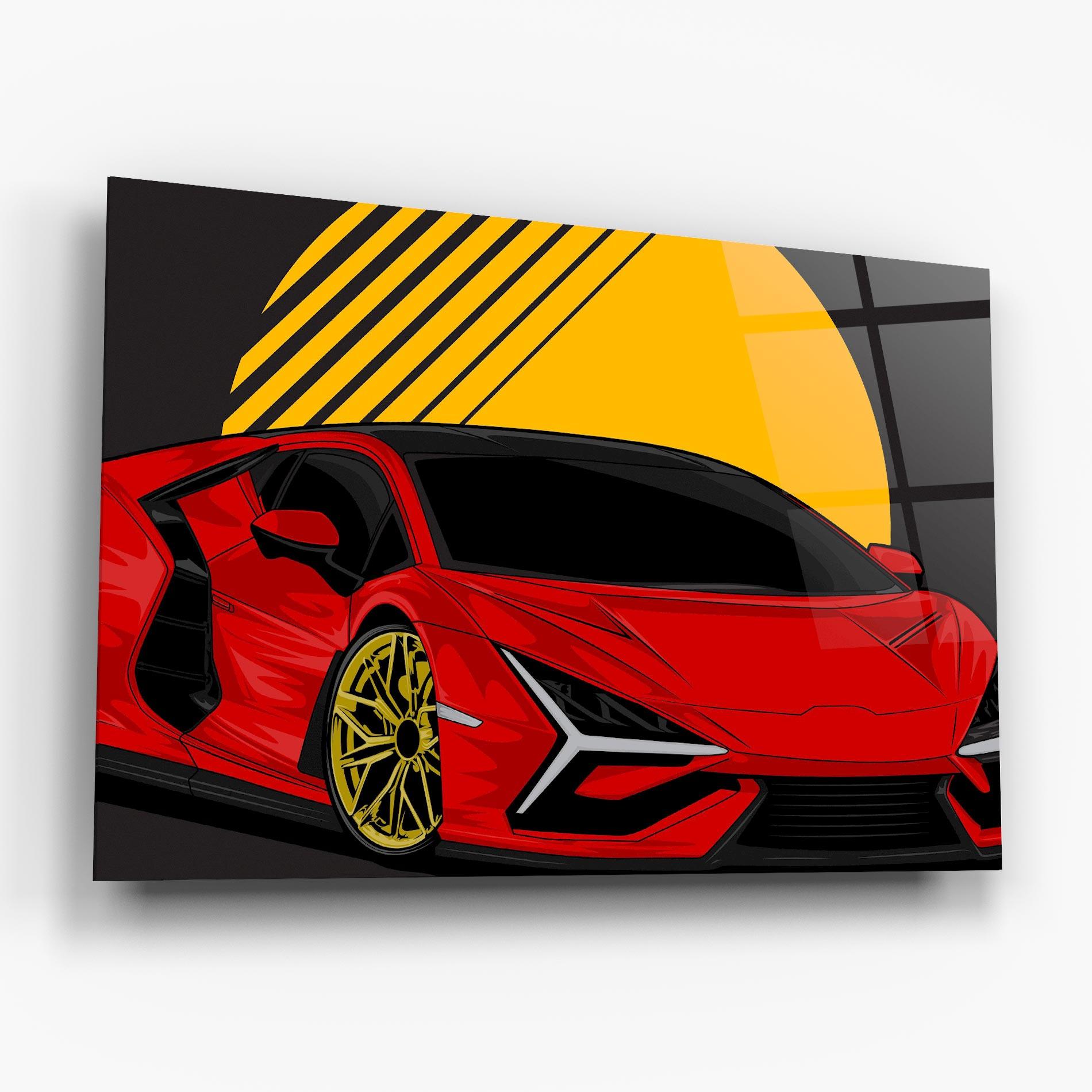 Glasbild Red Yellow Sport Car mockup 6
