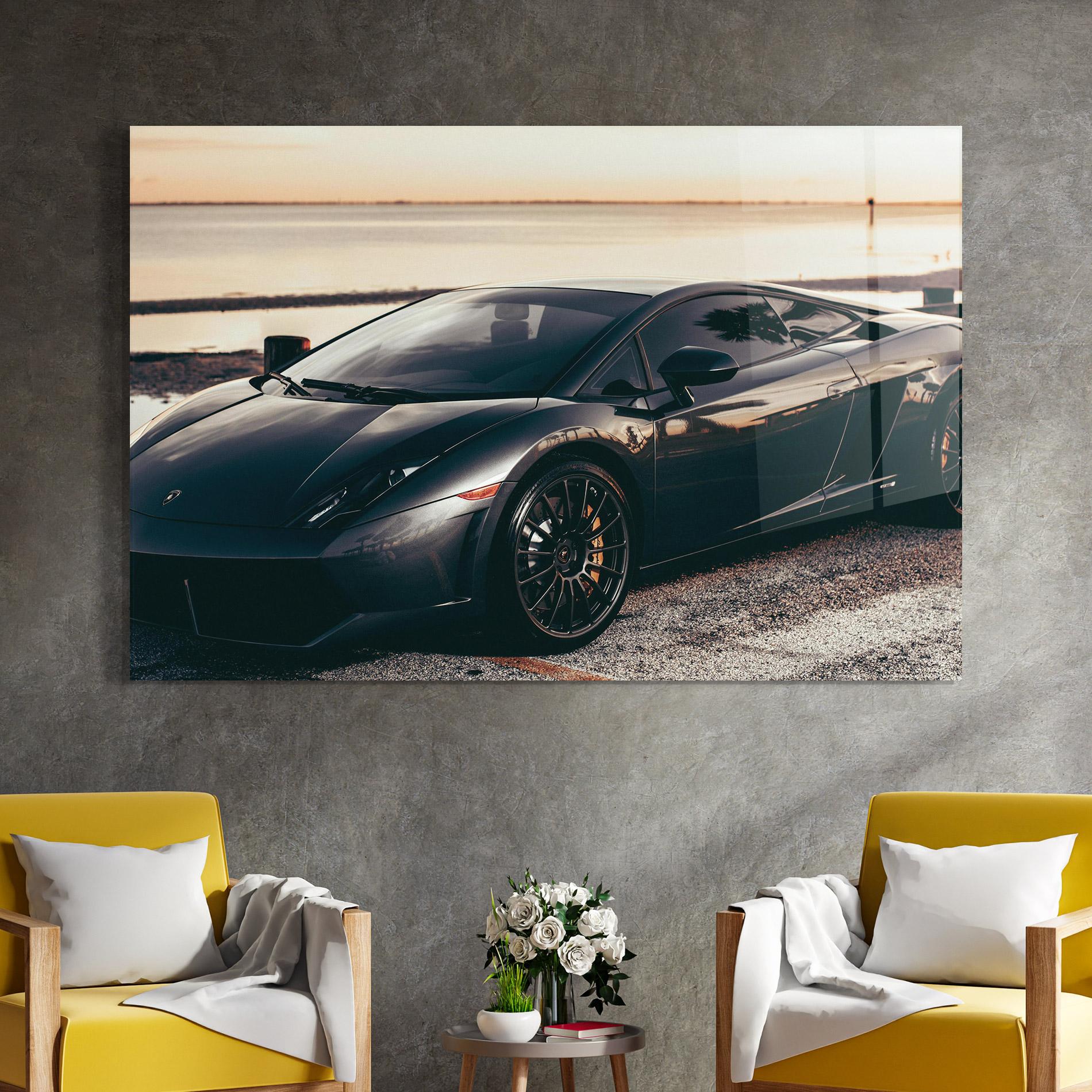 Glasbild Black Lambo Sea mockup 4