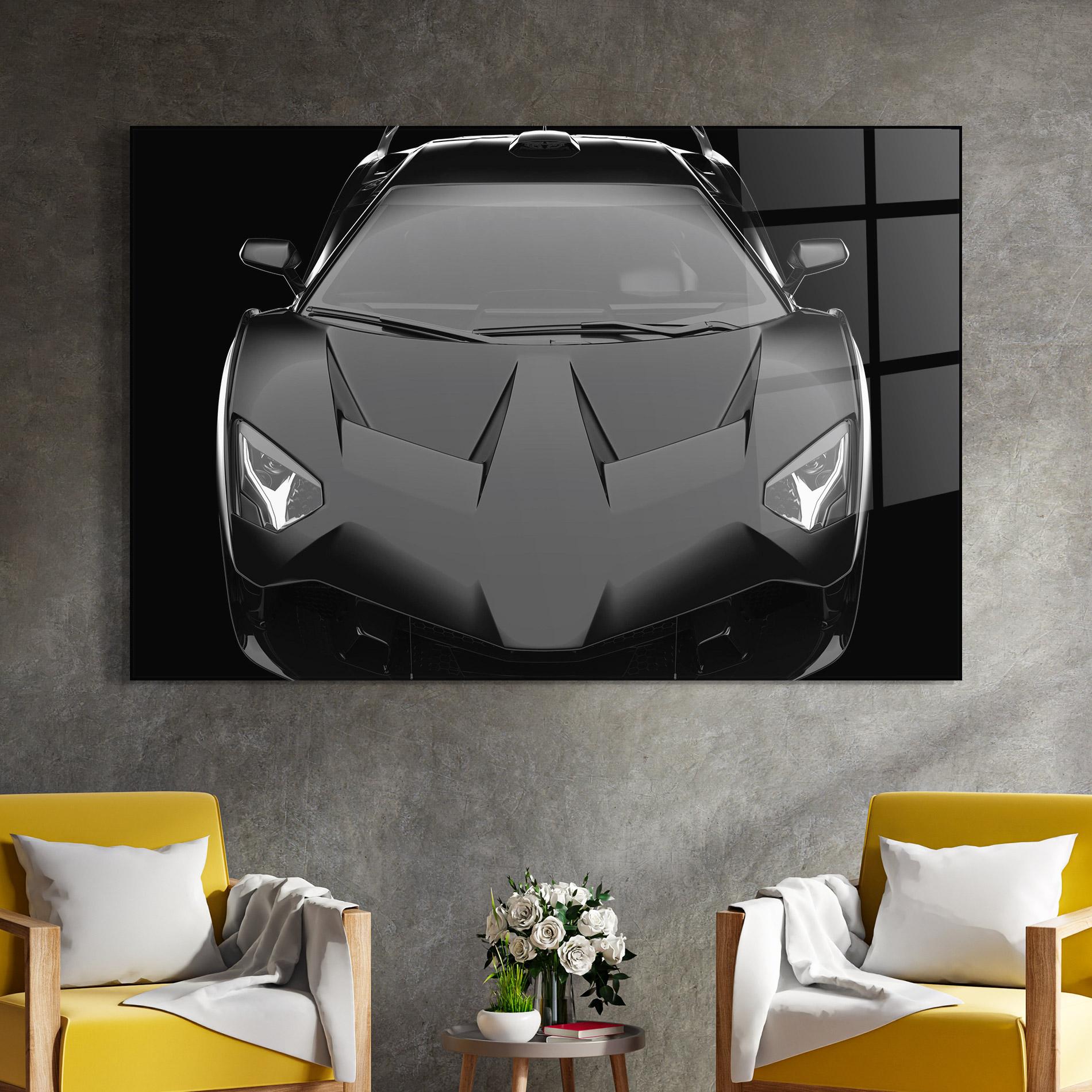Glasbild Black Matte Lambo mockup 4