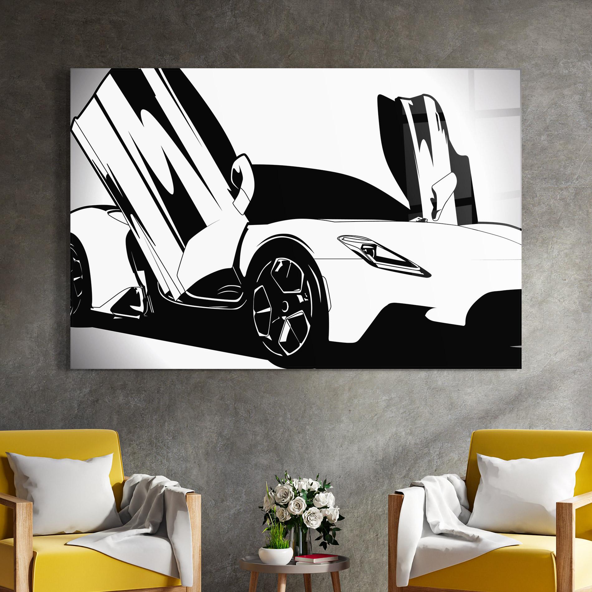 Glasbild Black White Car mockup 4