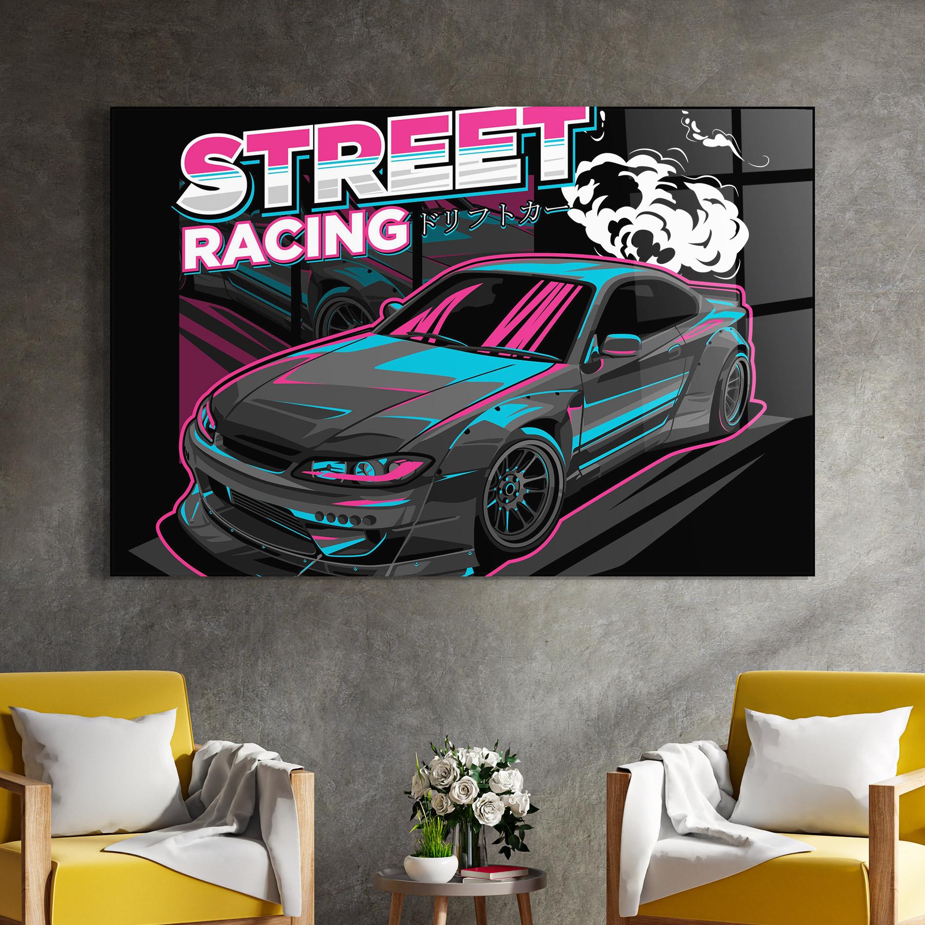 Glasbild Drift Grey Car mockup 4