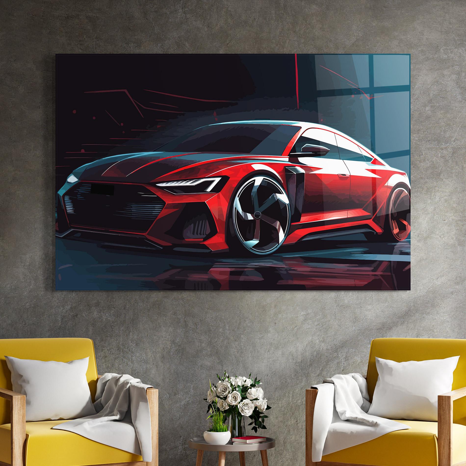 Glasbild Red Blue Sport Car mockup 4