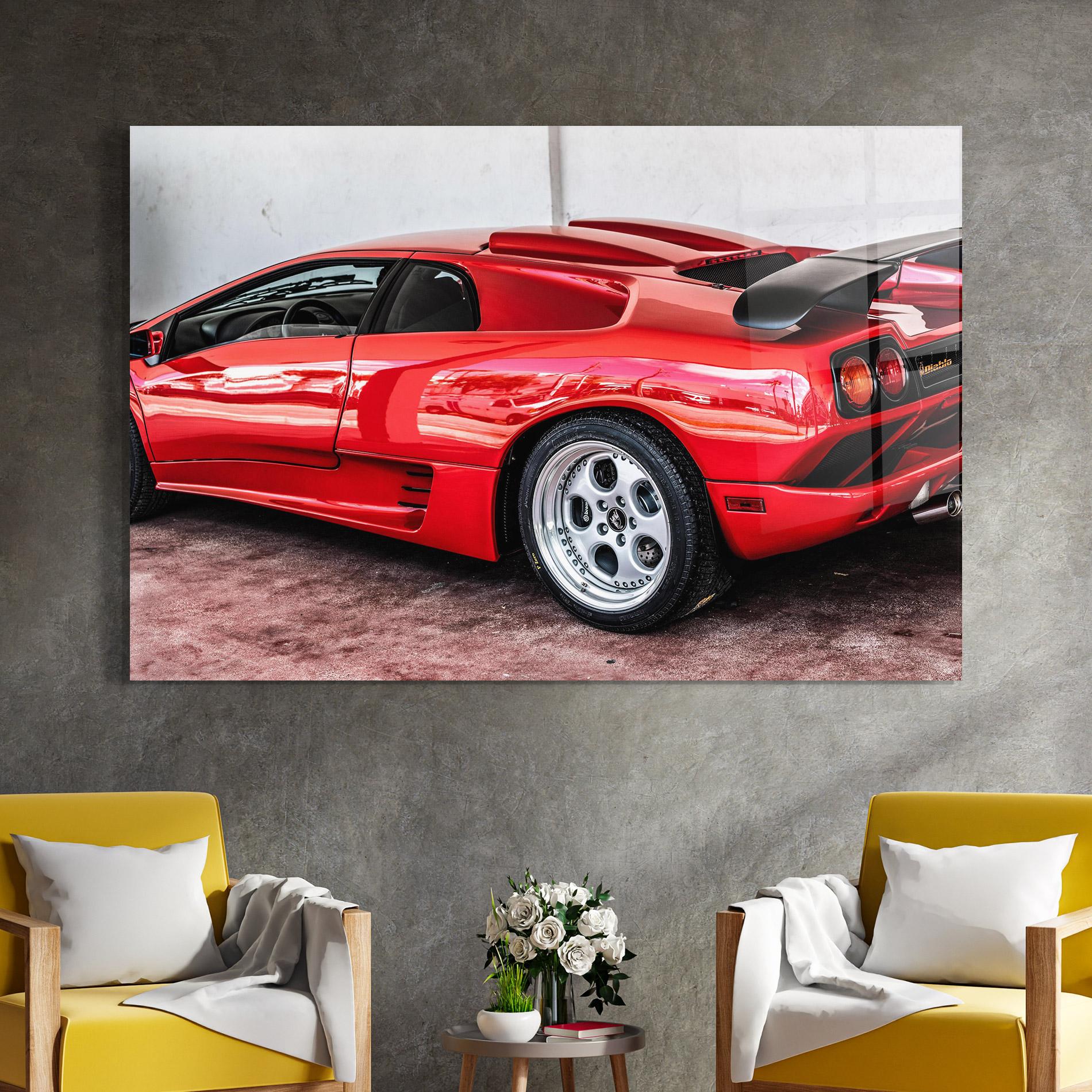 Glasbild Red Diablo Lambo mockup 4