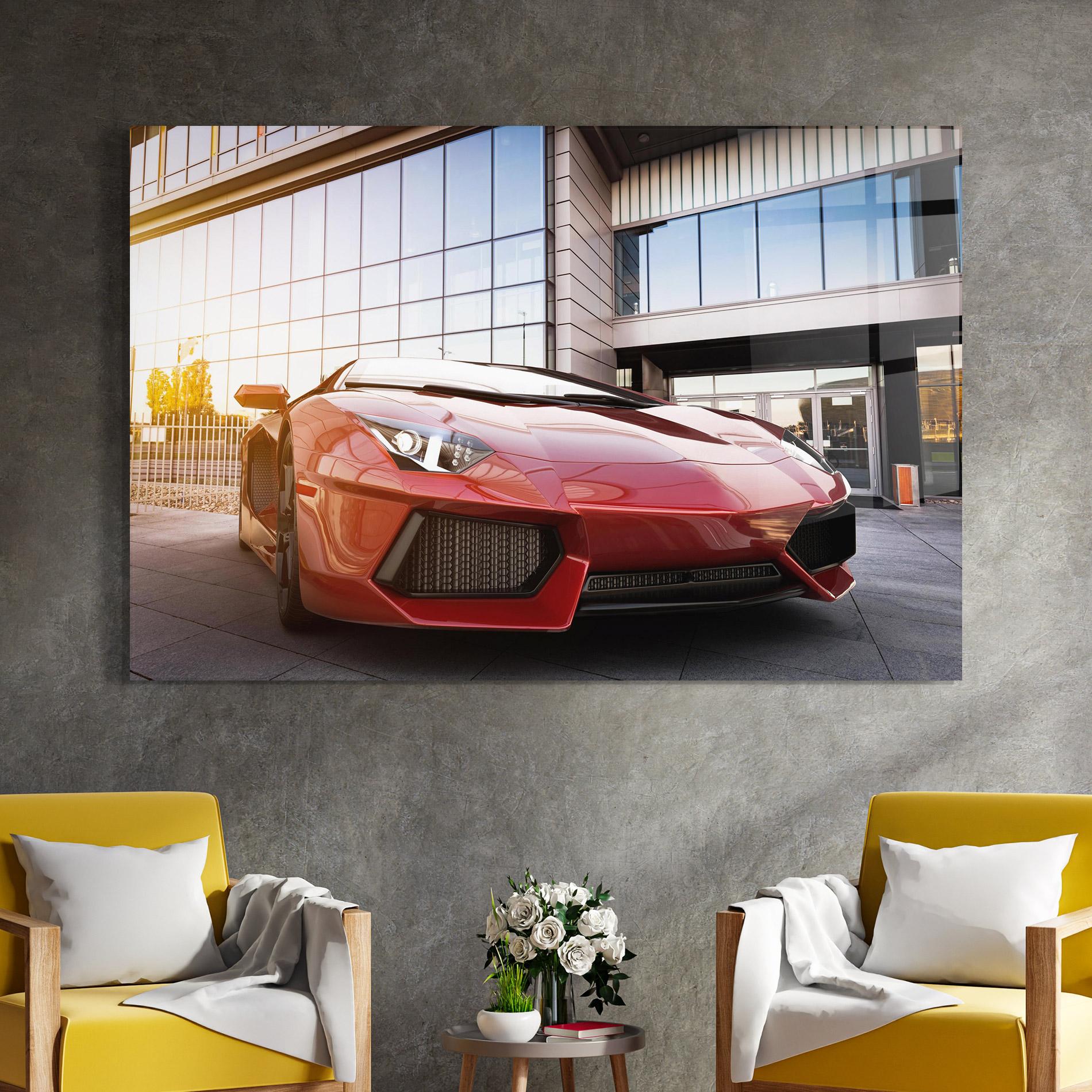 Glasbild Red Lambo Outside mockup 4