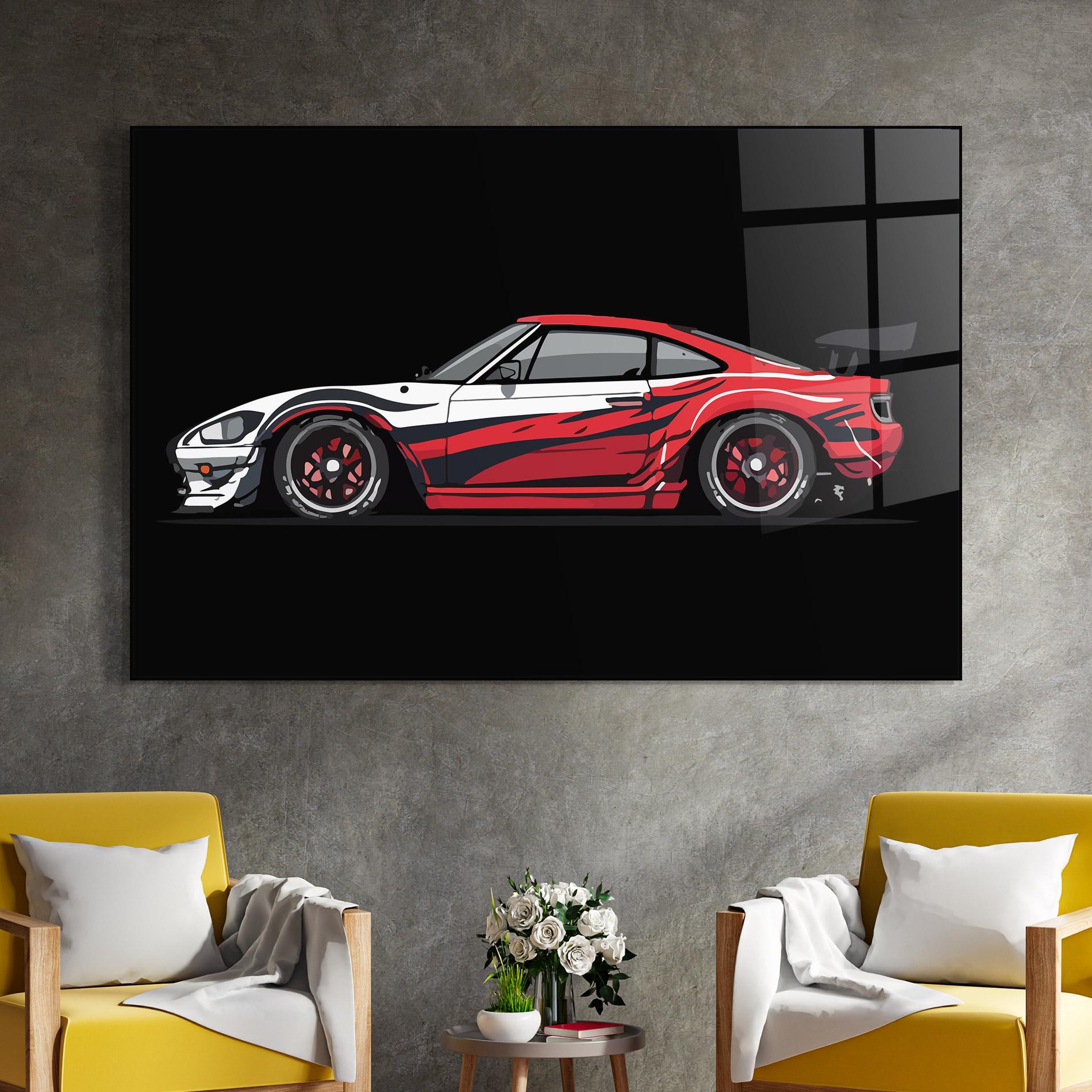 Glasbild Red White Sport Car mockup 4