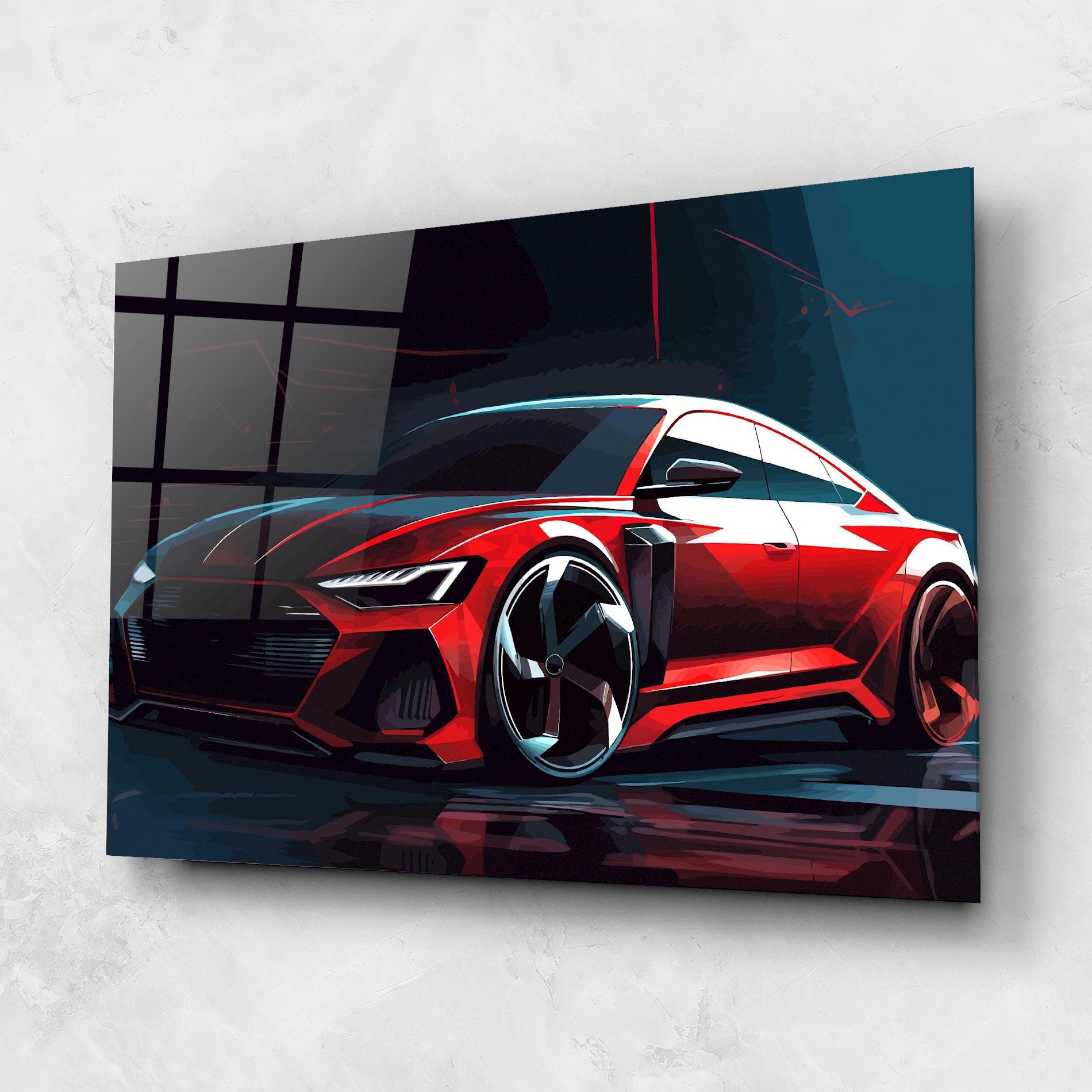 Glasbild Red Blue Sport Car mockup 1