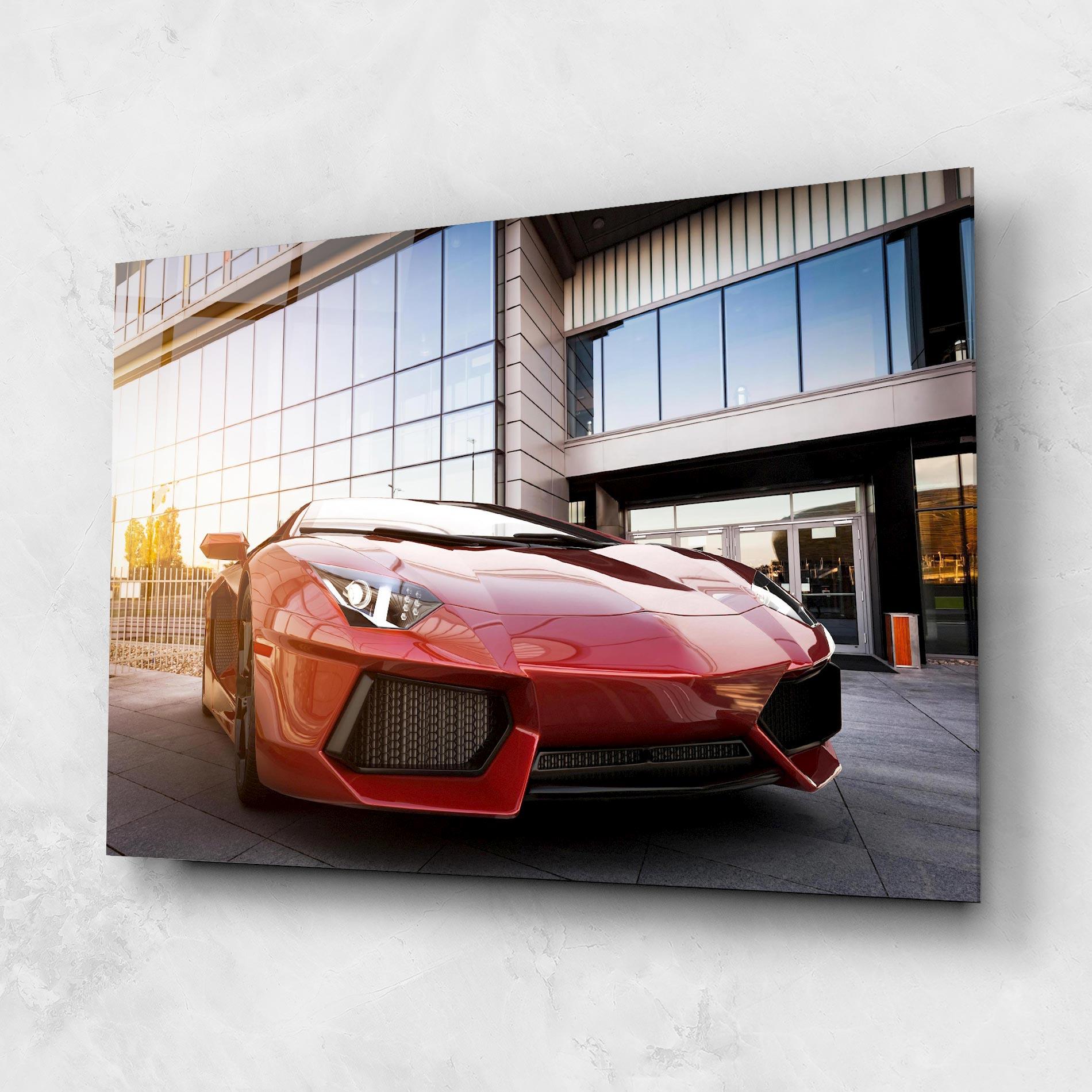 Glasbild Red Lambo Outside mockup 1