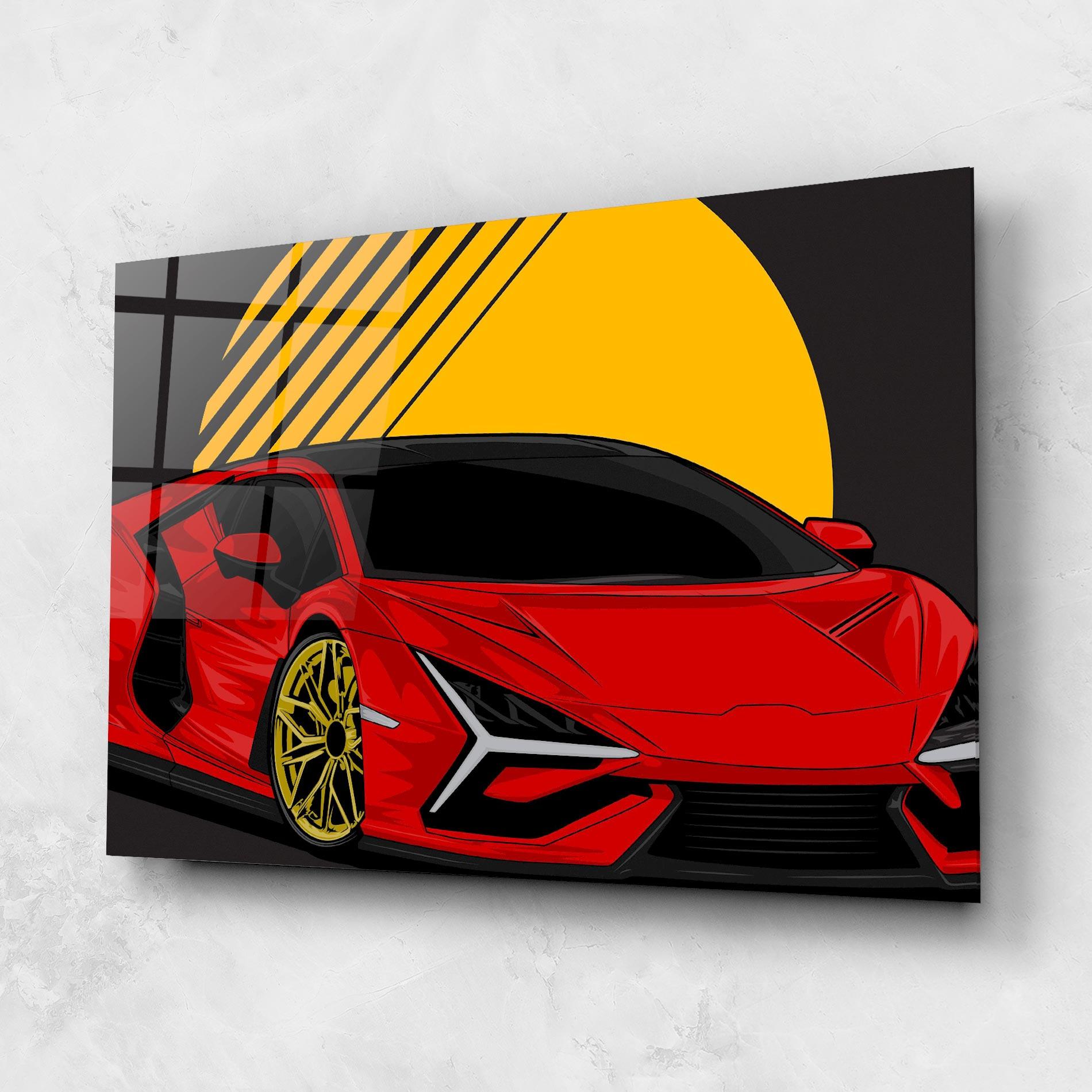 Glasbild Red Yellow Sport Car mockup 1