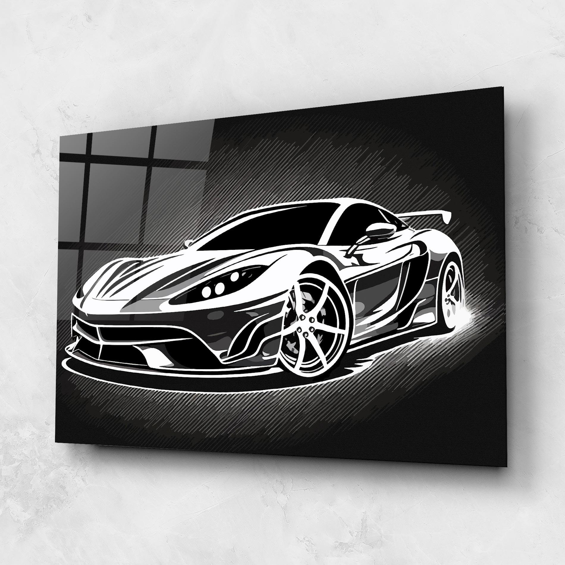 Glasbild White Sport Car mockup 1