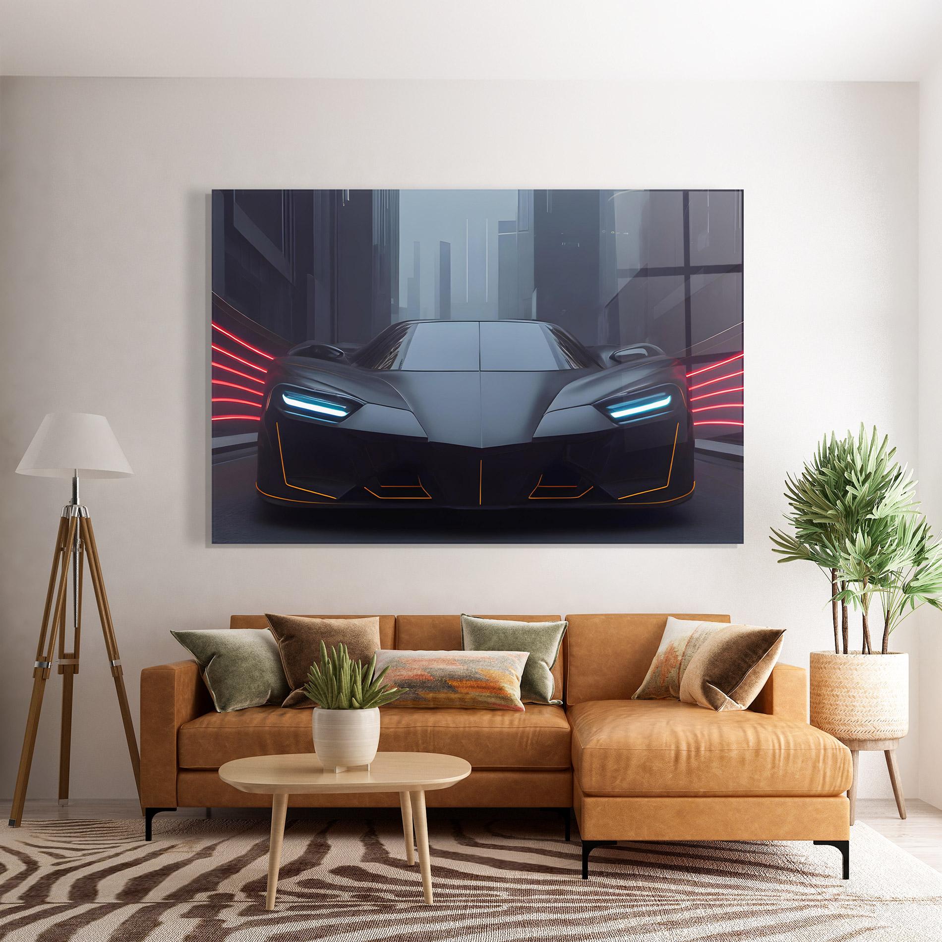 Glasbild Back Futuristic Hypercar mockup 7