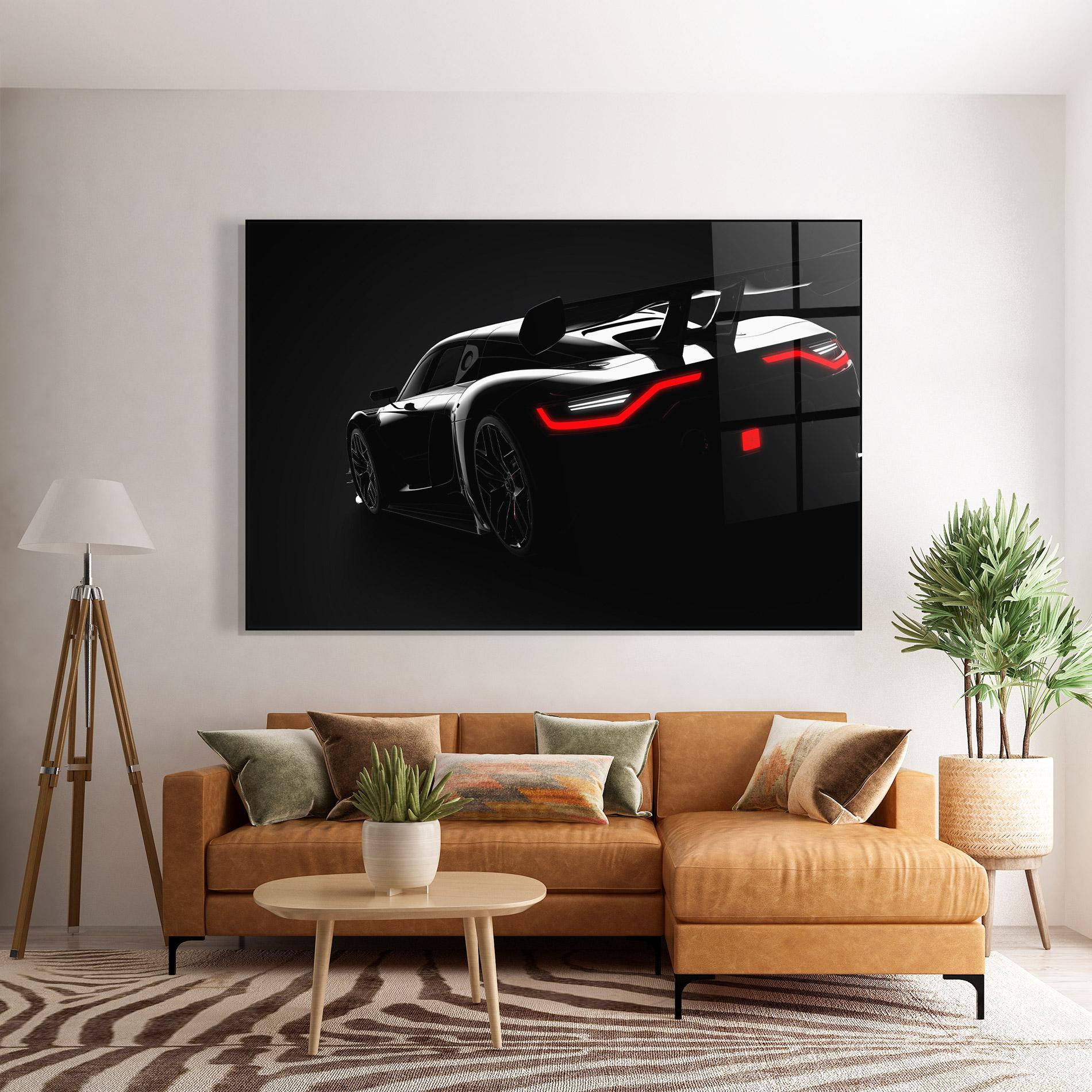 Glasbild Black Hypercar Car mockup 7