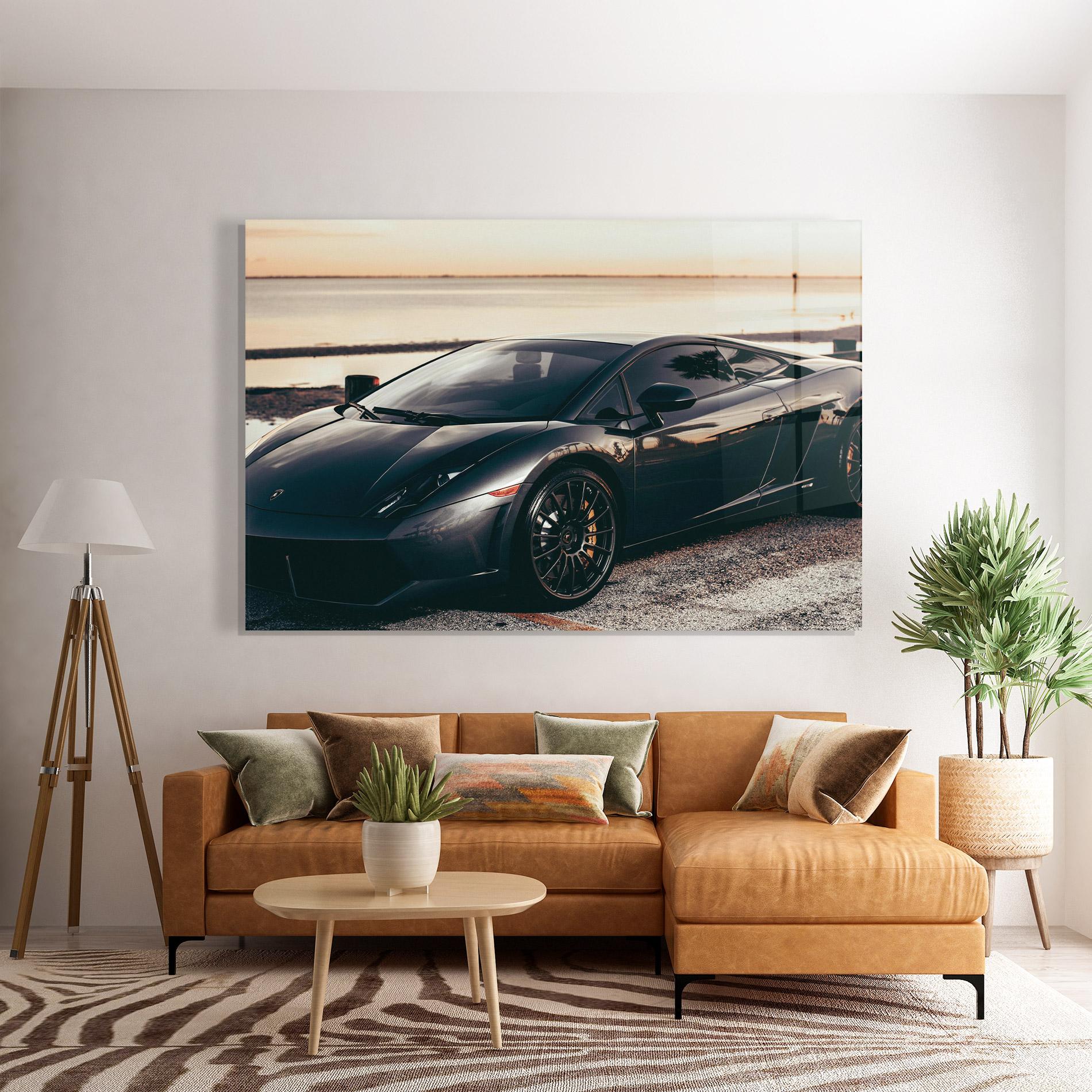 Glasbild Black Lambo Sea mockup 7