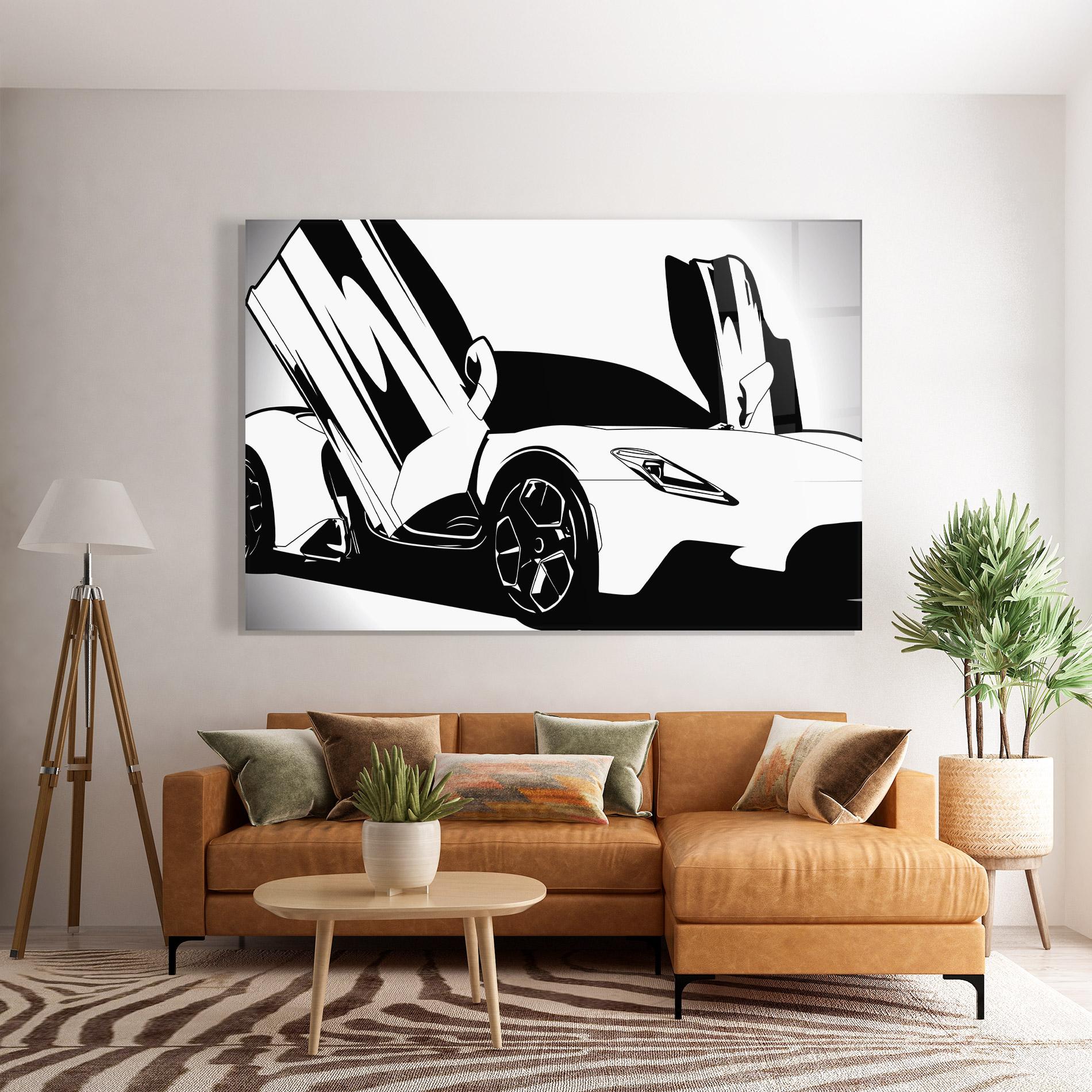 Glasbild Black White Car mockup 7