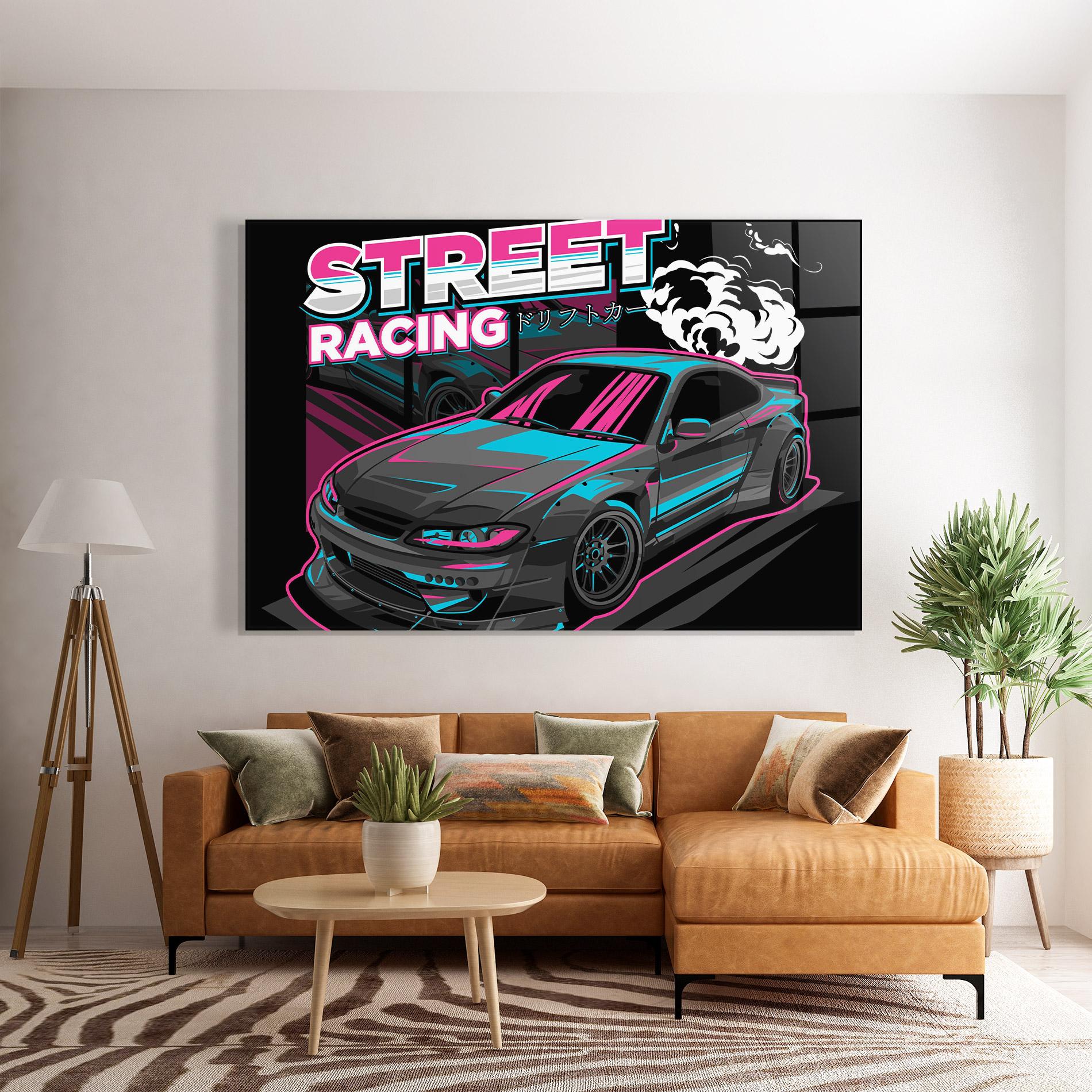 Glasbild Drift Grey Car mockup 7