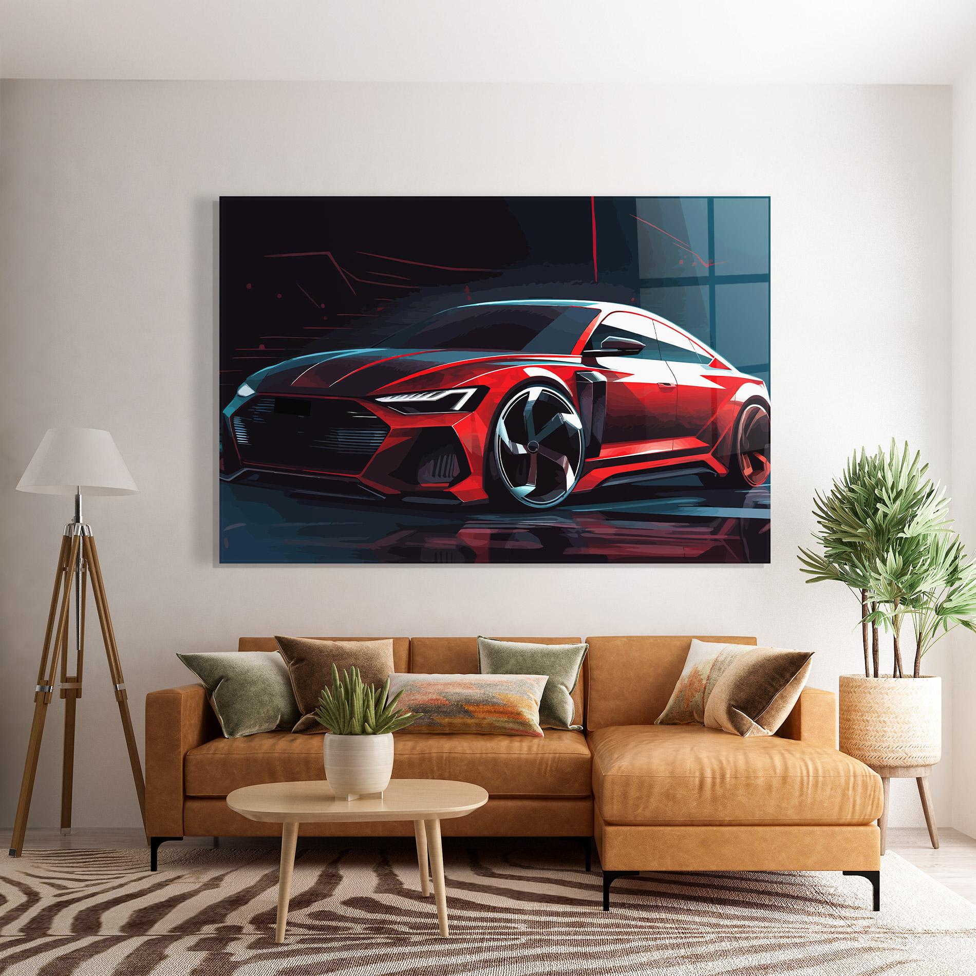 Glasbild Red Blue Sport Car mockup 7