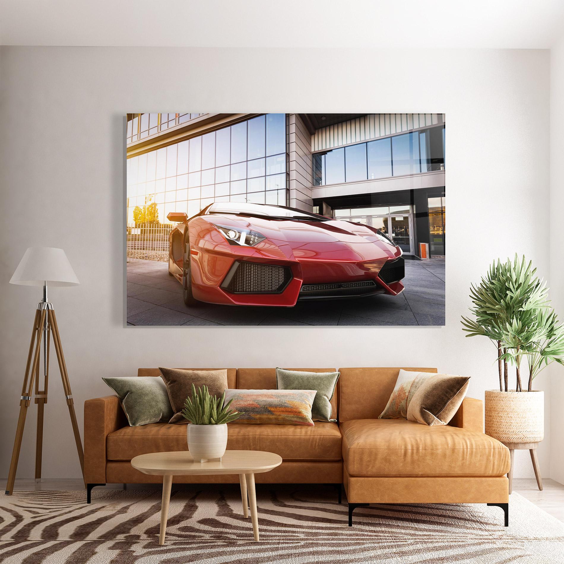 Glasbild Red Lambo Outside mockup 7