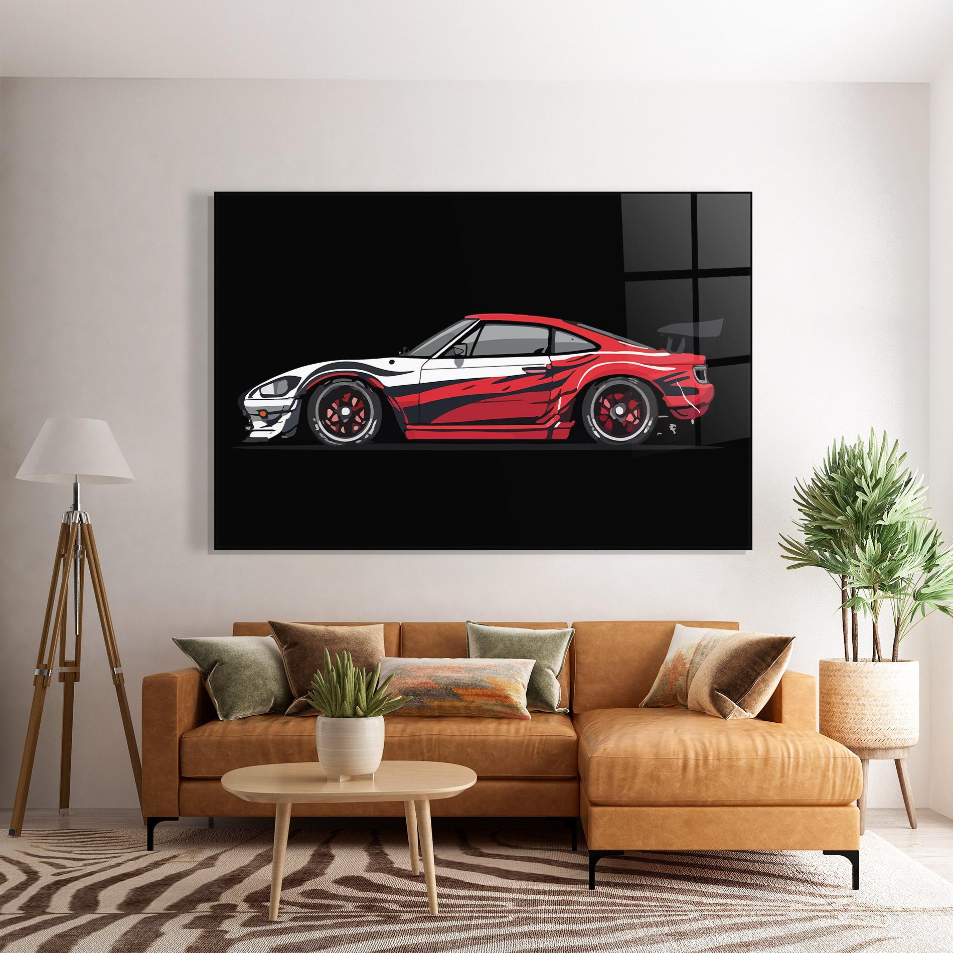 Glasbild Red White Sport Car mockup 7