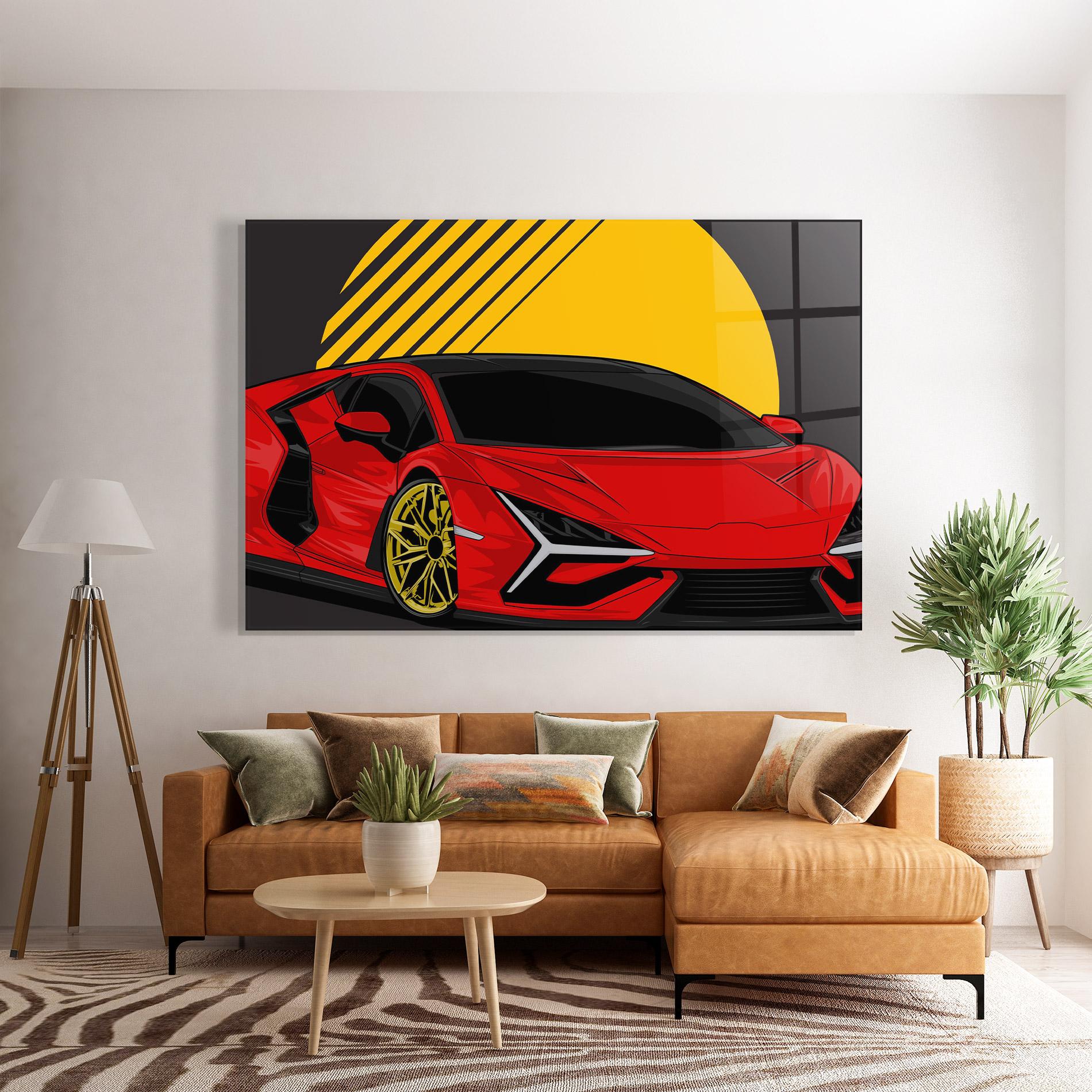 Glasbild Red Yellow Sport Car mockup 7