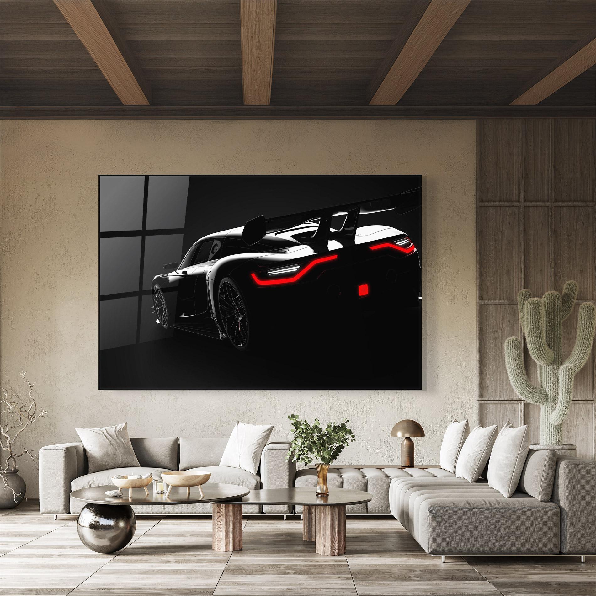 Glasbild Black Hypercar Car mockup 8