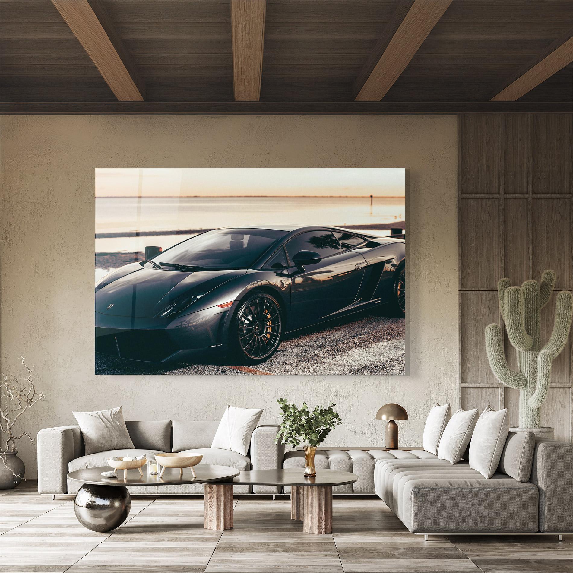 Glasbild Black Lambo Sea mockup 8