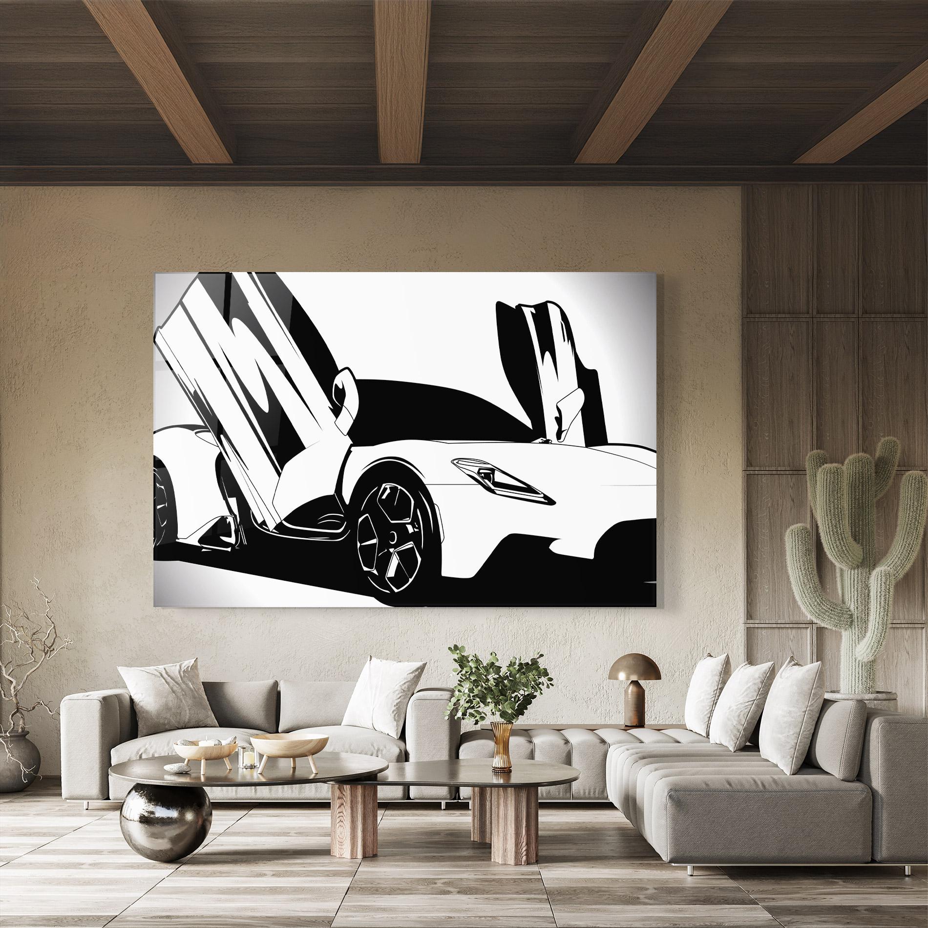 Glasbild Black White Car mockup 8