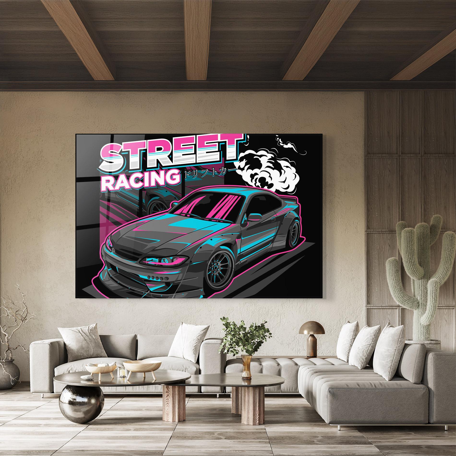 Glasbild Drift Grey Car mockup 8