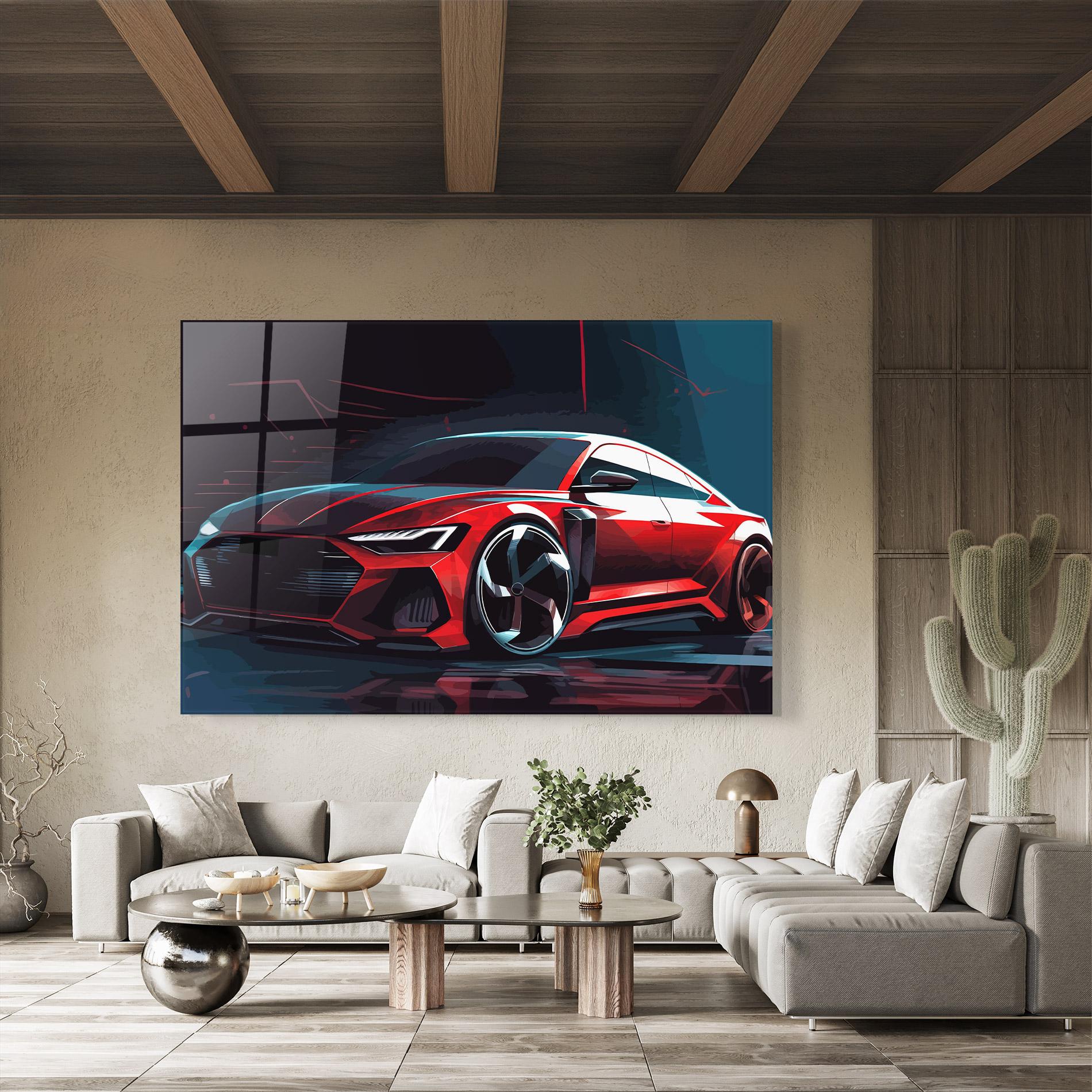 Glasbild Red Blue Sport Car mockup 8