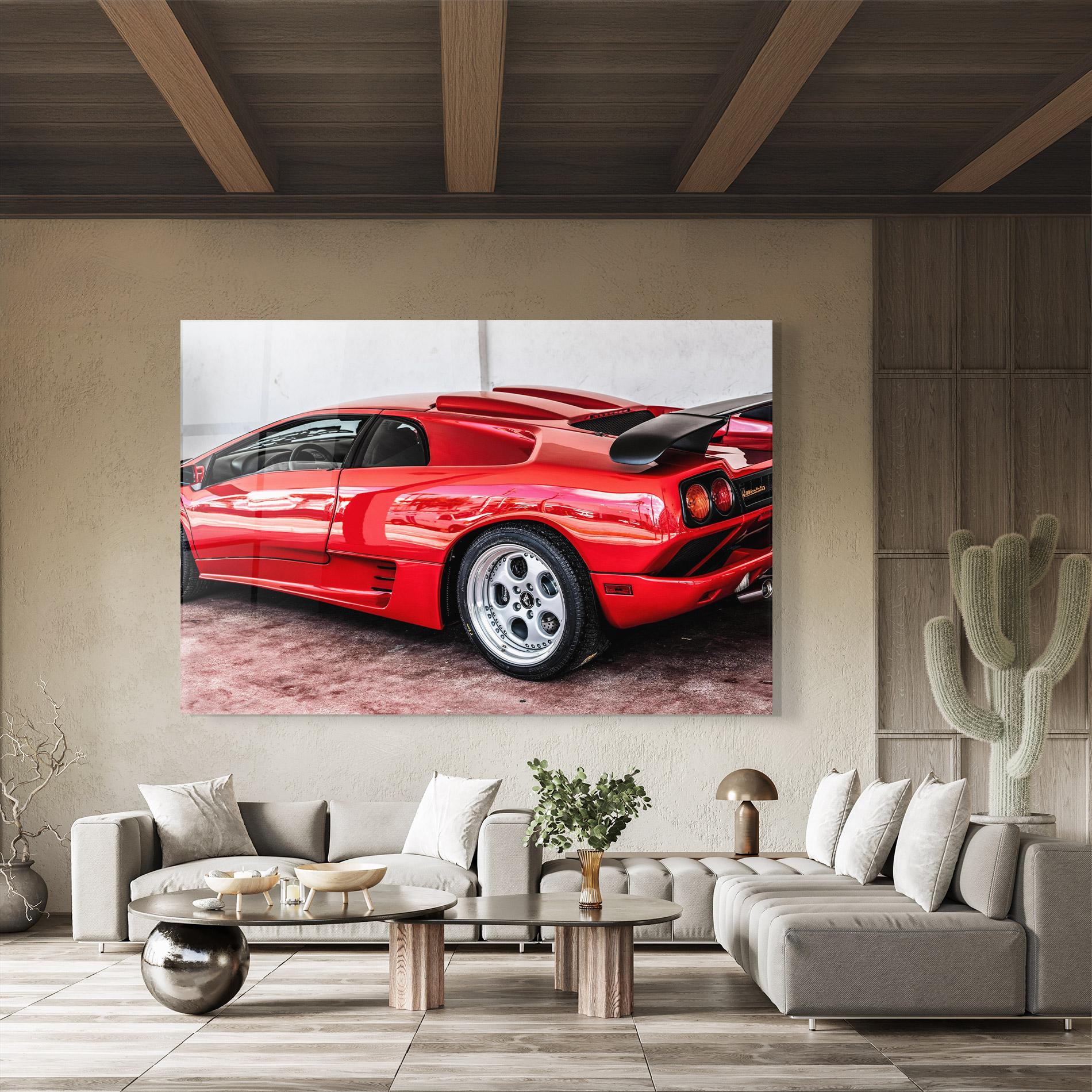 Glasbild Red Diablo Lambo mockup 8