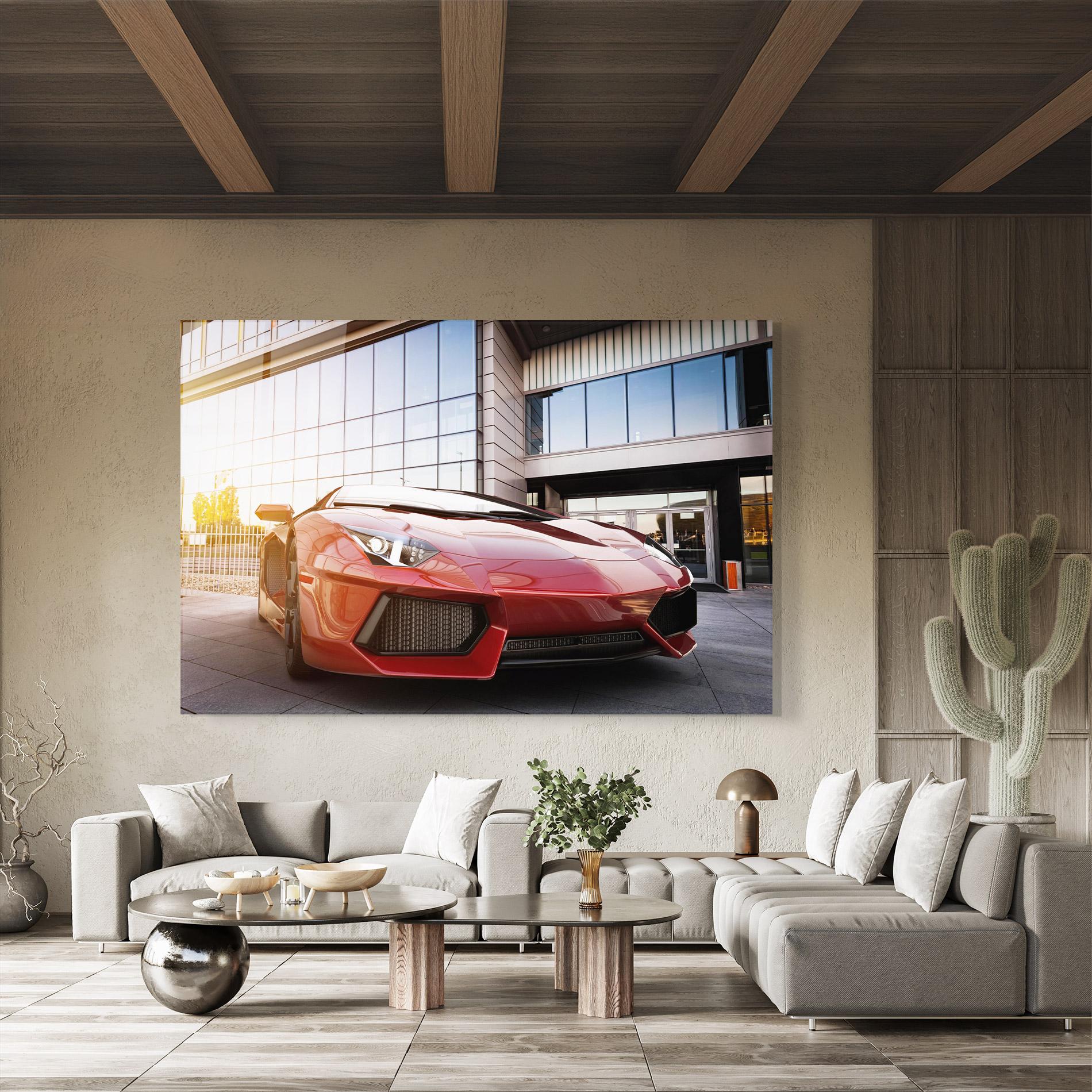 Glasbild Red Lambo Outside mockup 8