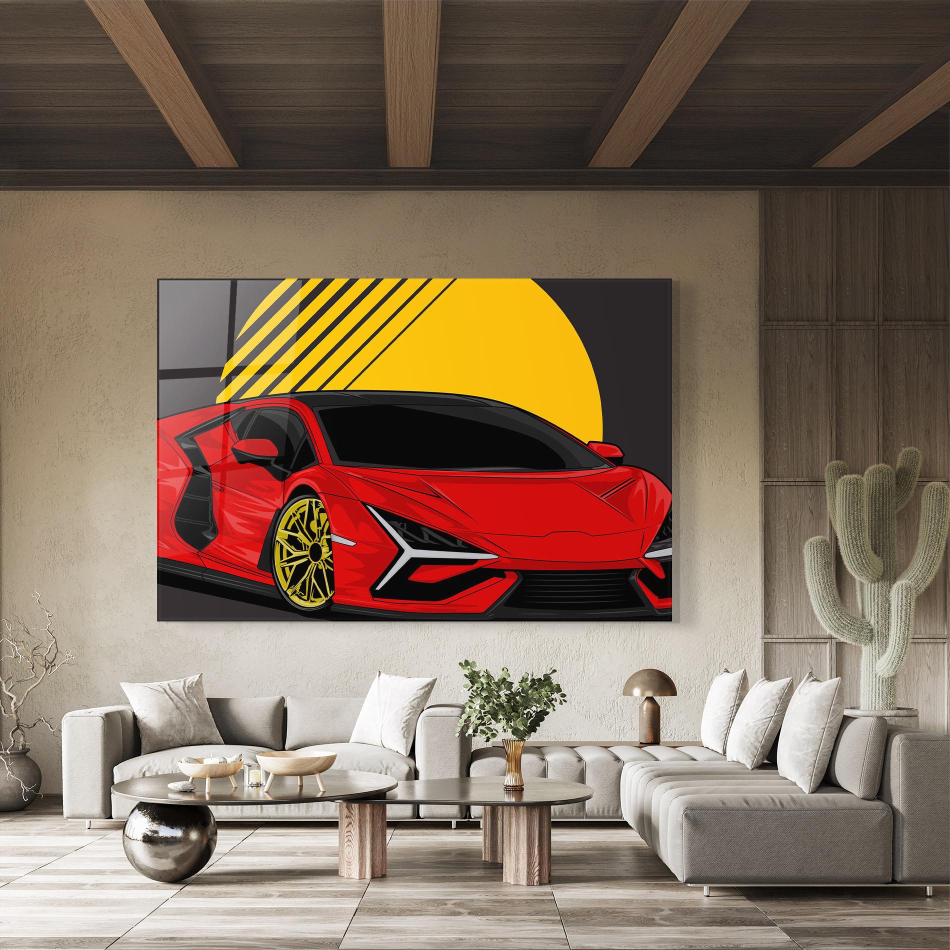 Glasbild Red Yellow Sport Car mockup 8