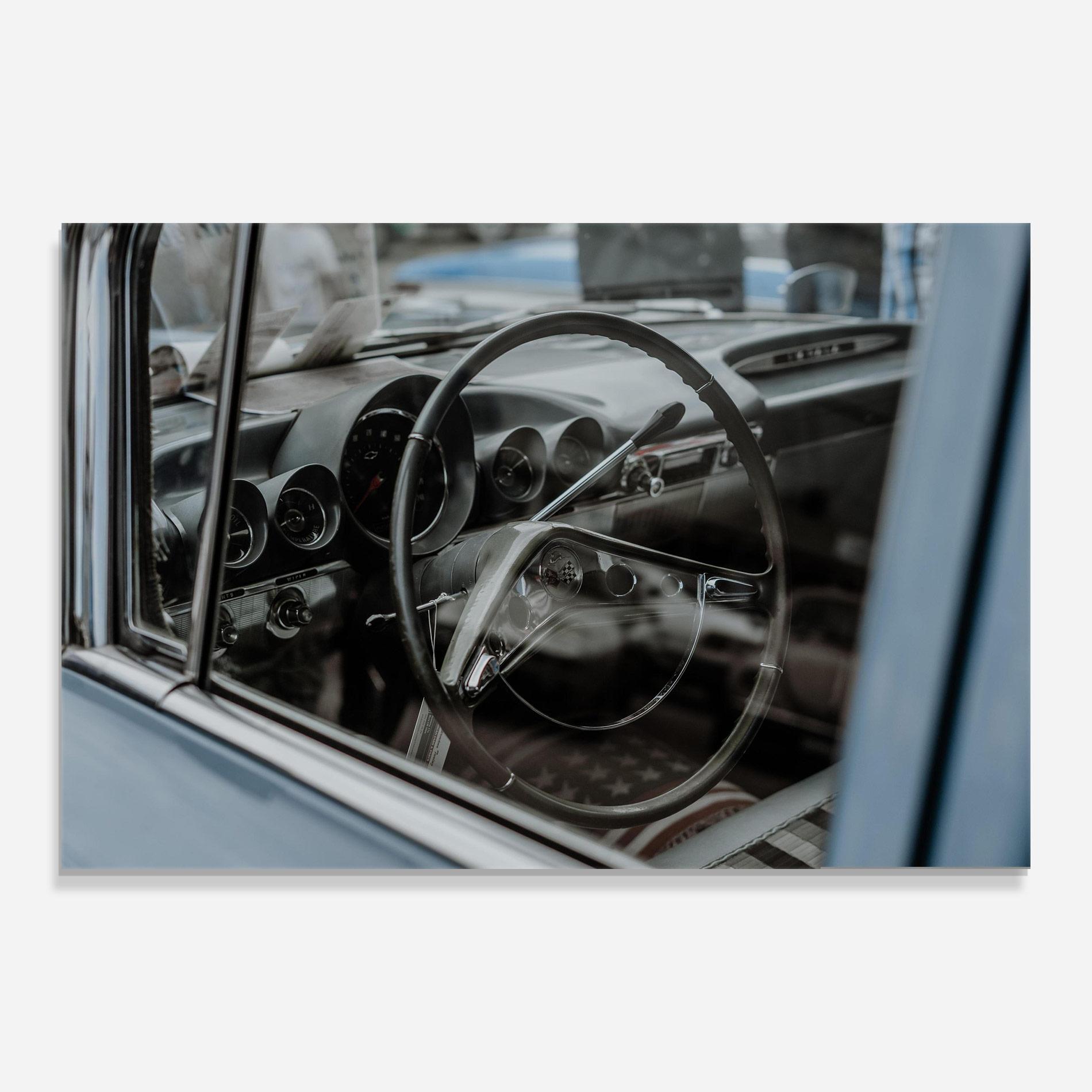 Glasbild Black Steering Wheel mockup 0
